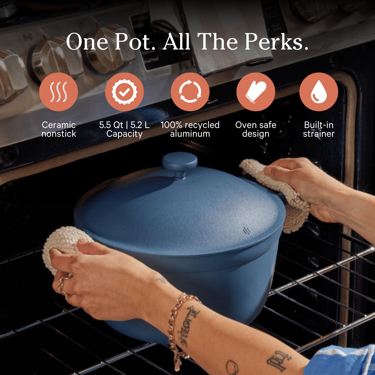 Our Place Perfect Pot - 5.5 Qt. Nonstick Ceramic Sauce Pan with Lid | Versatile Cookware for Stovetop and Oven | Steam, Bake, Braise, Roast | PTFE and PFOA-Free | Toxin-Free, Easy to Clean | Steam
