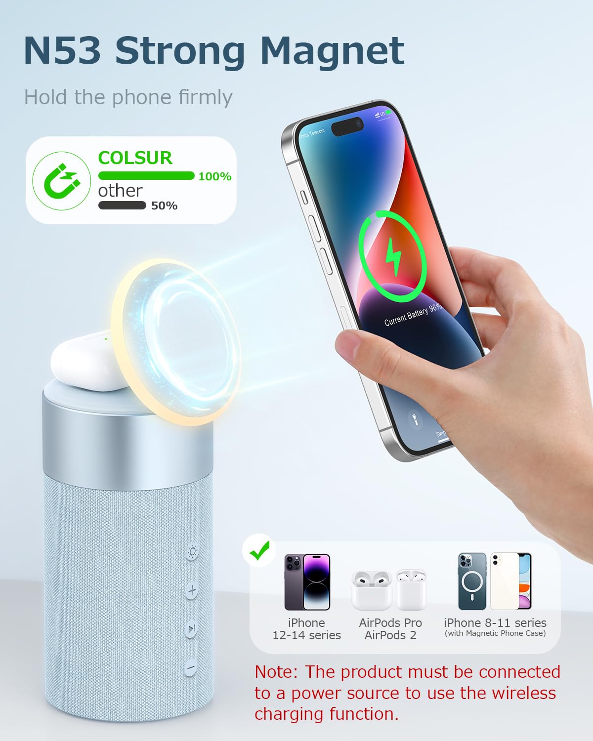 COLSUR Bluetooth Speaker, Magnetic Wireless Charger, Bluetooth Speakers with Night Light, 2 in 1 Wireless Charging Station for iPhone 16/15/14/13/12 Series, AirPods Pro/3/2(Gift Ideal)