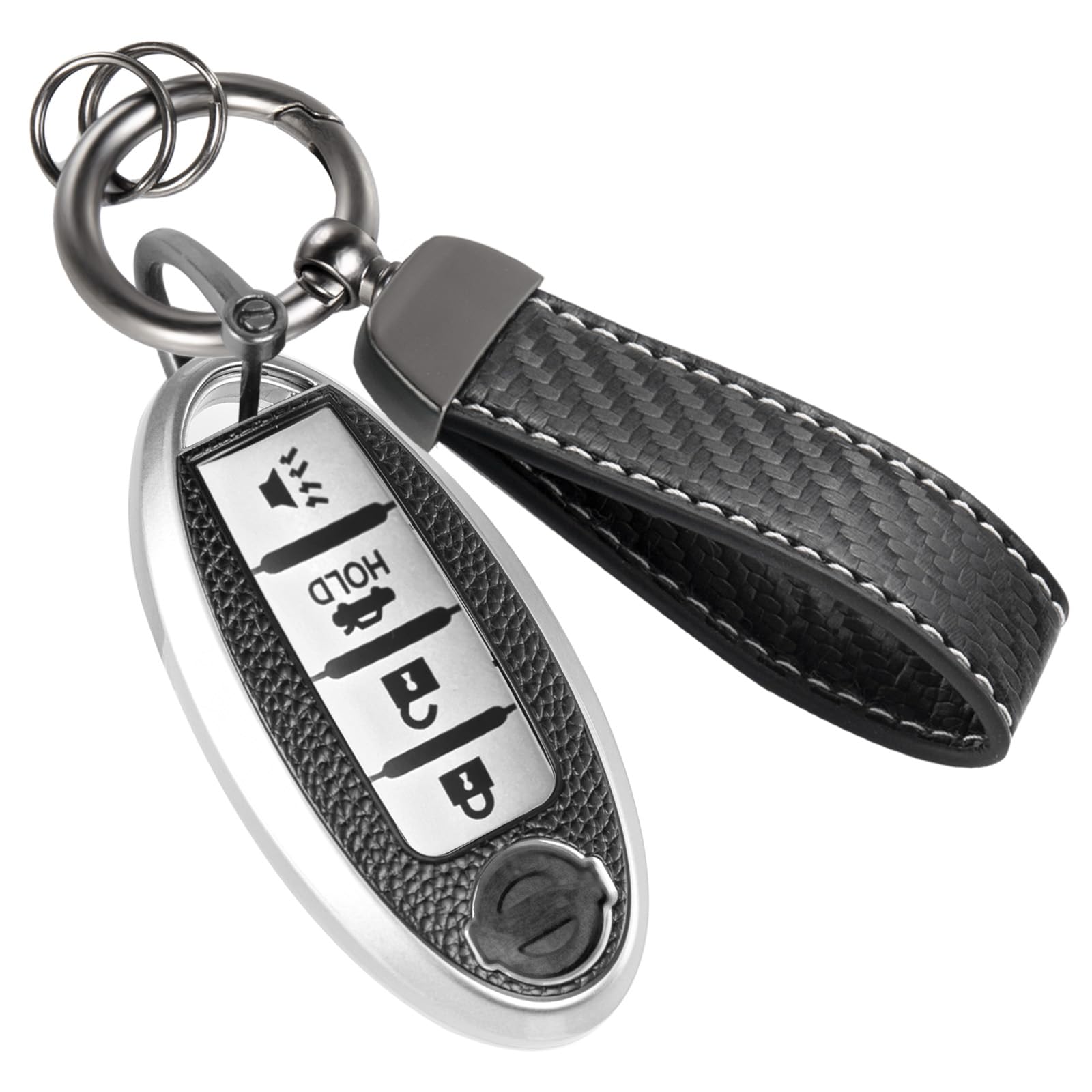 Cadillac Key Fob Cover with Metal Braided Rope Keychain, Upgraded Soft Key Case for 2015-2019 Escalade CTS SRX XT5 ATS STS CT6 (5 Button) (Gold Edge)