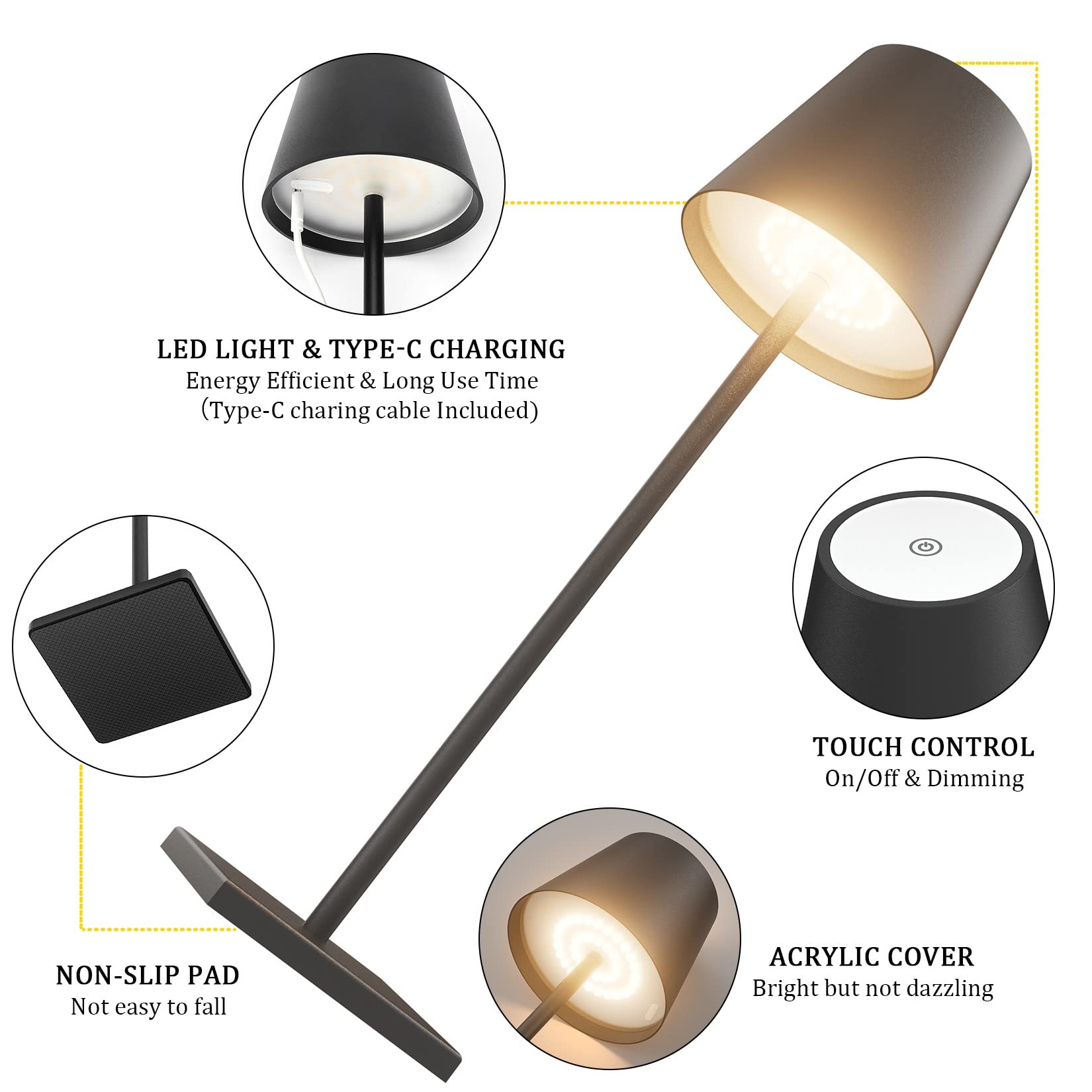 2-Pack LED Cordless Table Lamp, Rechargeable Battery Desk lamp 3W 5500mAh Battery Operated Stepless Dimming Modern Portable Table Light for Restaurant/Bedroom/Outdoor IP54 Waterproof (Off White)