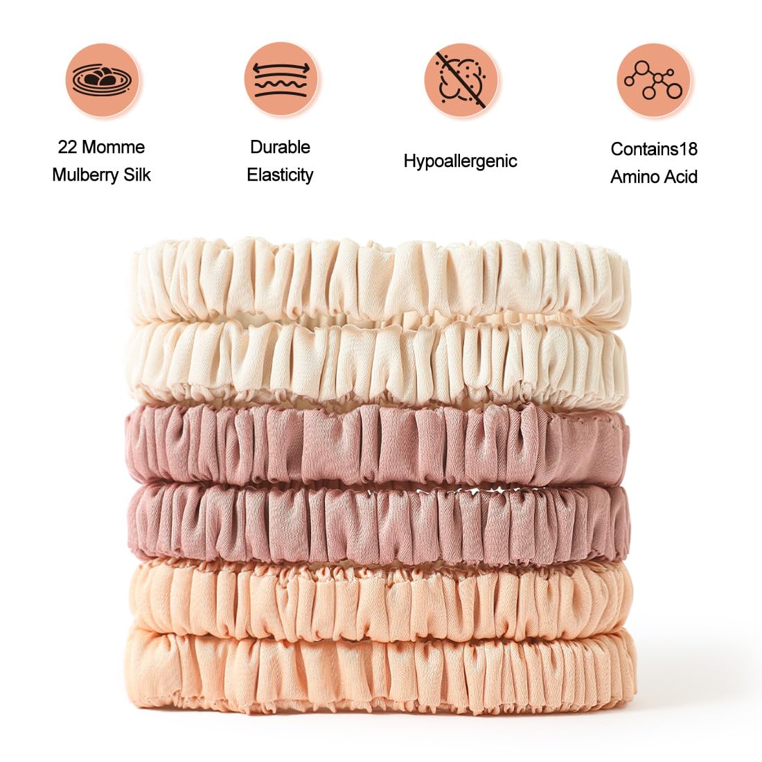 6PCS Silk Scrunchies for Hair, 100% Mulberry Silk Hair Ties, Scrunchies for Women Girls, Elastic Ponytail Holders No Damage
