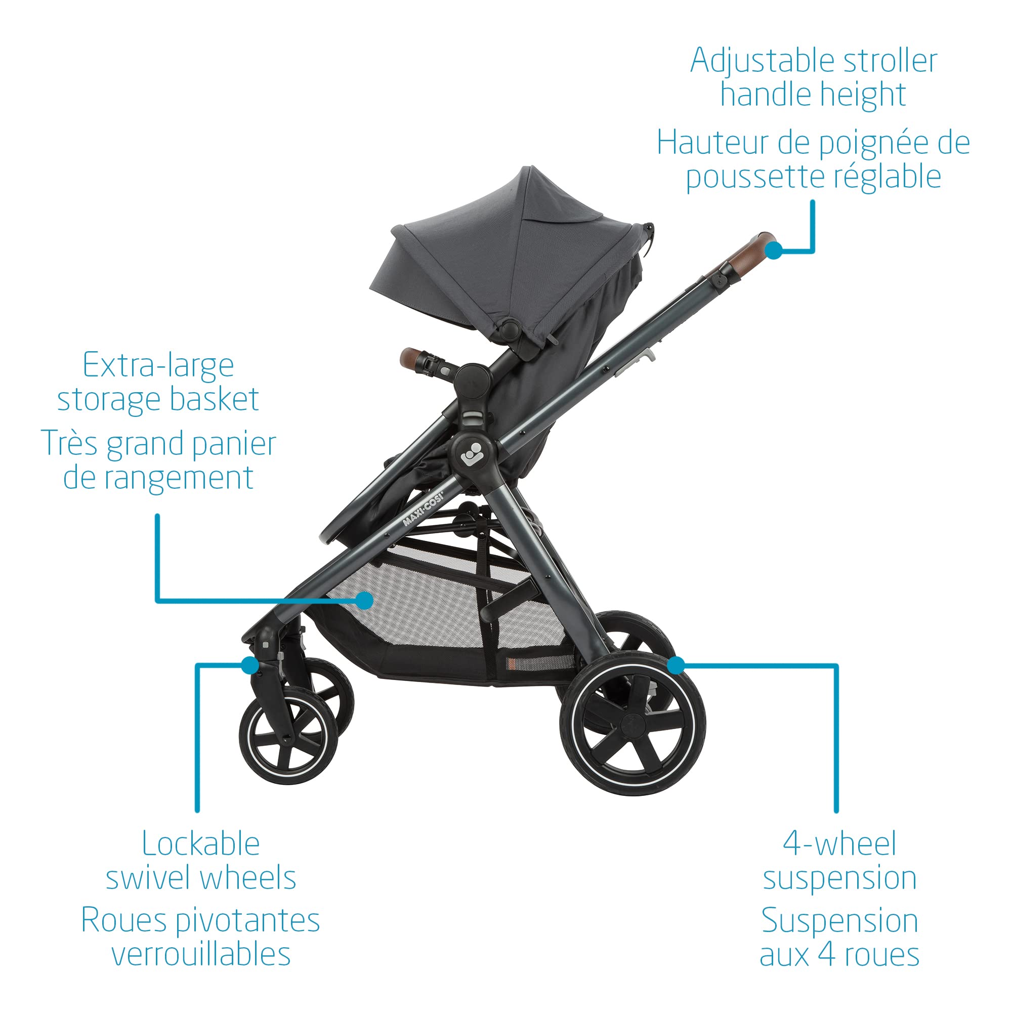Maxi-Cosi Zelia Max 5-in-1 Modular Travel System, Carraige mode, Reversible toddler seat, Use from birth, Mico infant car seat (included), Polished Pebble