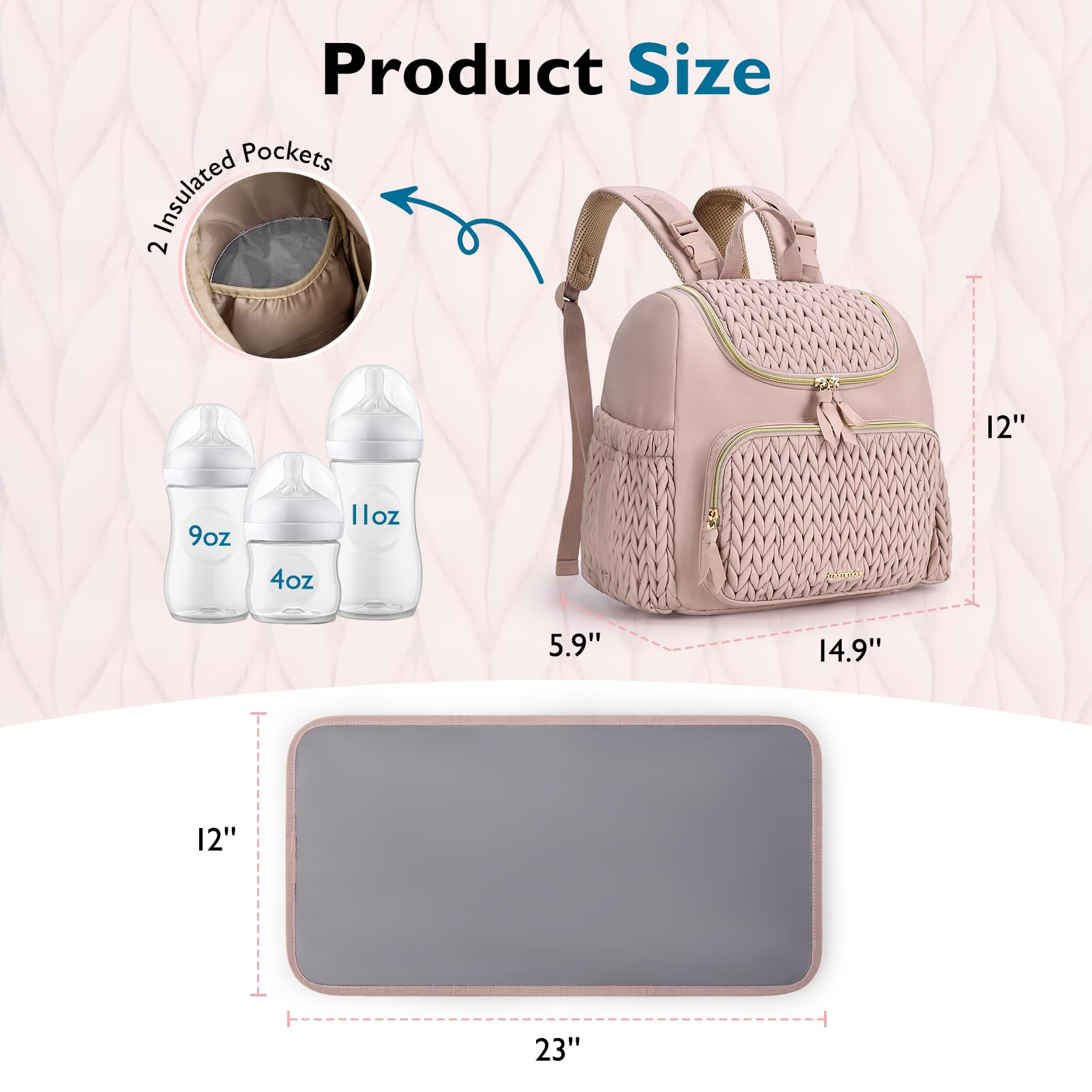 mommore Diaper Bag Small Diaper Backpack Stylish Baby Backpacks Travel Mini Maternity Bags with Insulated Pockets, Changing Pad, Stroller Straps