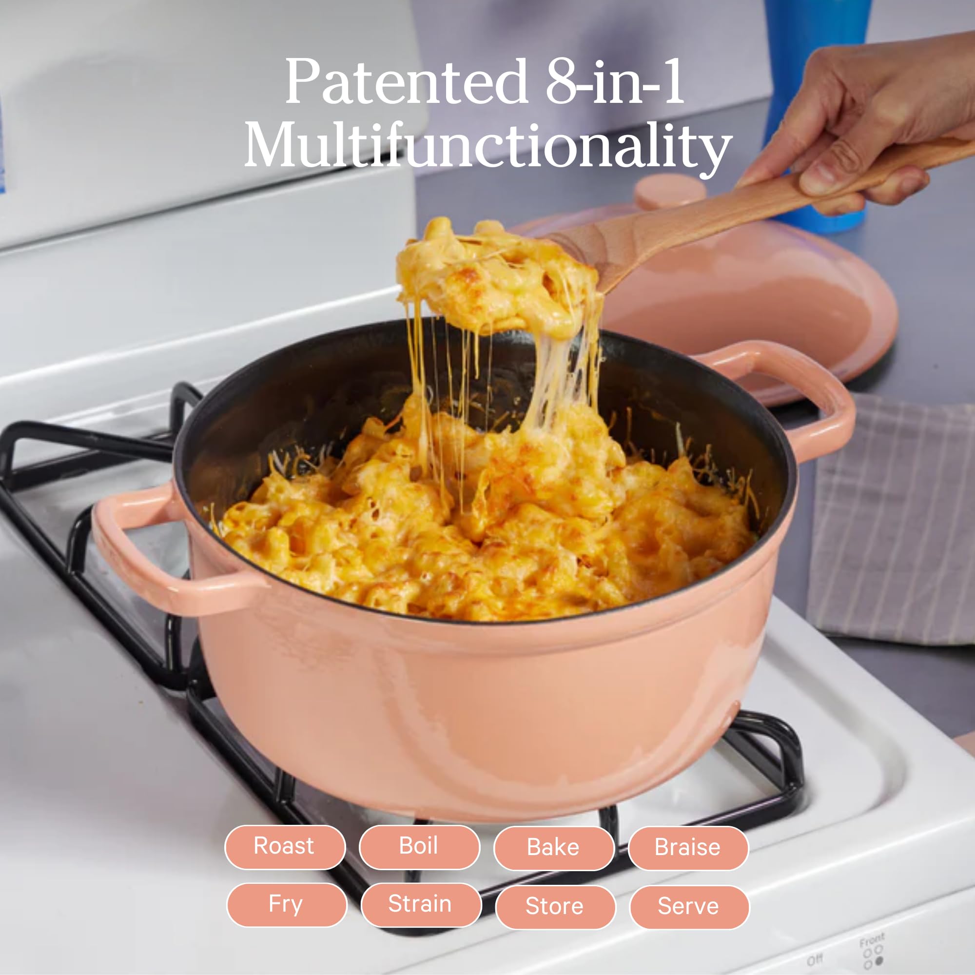 Our Place Cast Iron Perfect Pot | 6-in-1 Multifunctional 5.5 Qt. Toxin-Free Enameled Dutch Oven with Self-Basting Lid | Hot Grips & Beechwood Scraper | Induction Cooktop and Oven Safe | Spice