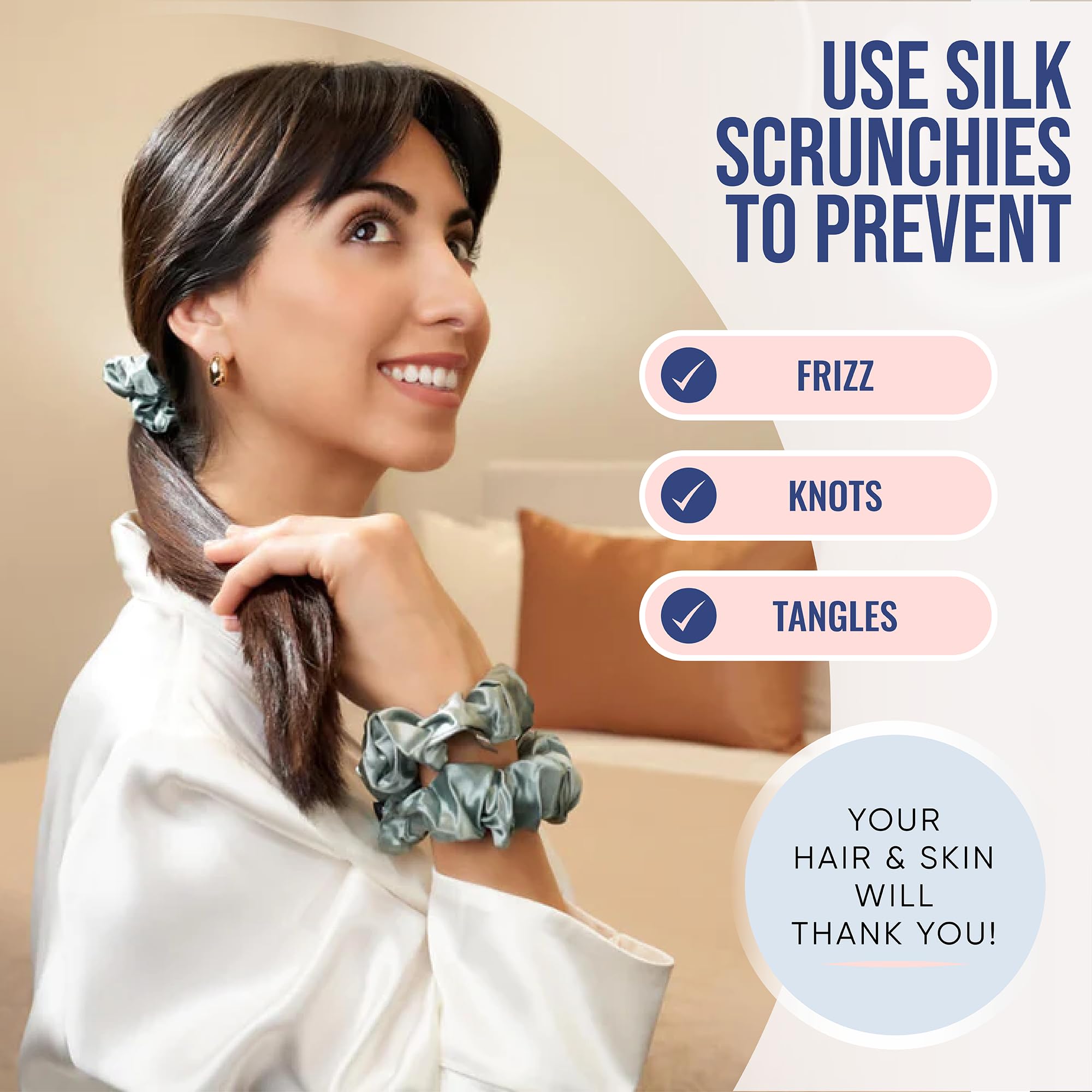 Blissy Silk Scrunchies (3 Pack) - 100% Pure Mulberry Silk - 22 Momme 6A High-Grade Fibers - Silk Scrunchie for Straight & Curly Hair - Preventing Breakage, Tangling, & Creasing (Black Skinny)