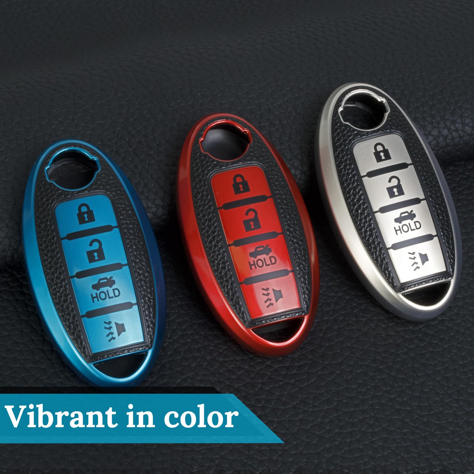 Cadillac Key Fob Cover with Metal Braided Rope Keychain, Upgraded Soft Key Case for 2015-2019 Escalade CTS SRX XT5 ATS STS CT6 (5 Button) (Gold Edge)