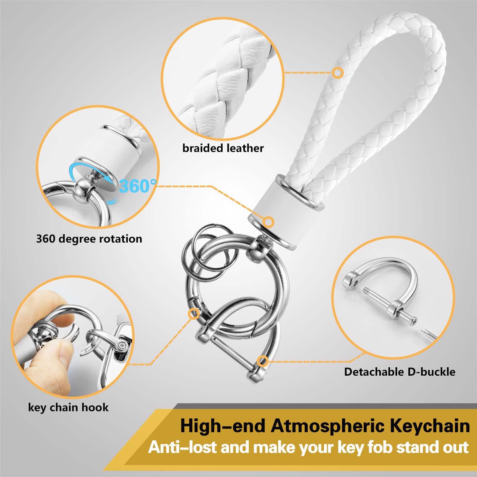 Cadillac Key Fob Cover with Metal Braided Rope Keychain, Upgraded Soft Key Case for 2015-2019 Escalade CTS SRX XT5 ATS STS CT6 (5 Button) (Gold Edge)