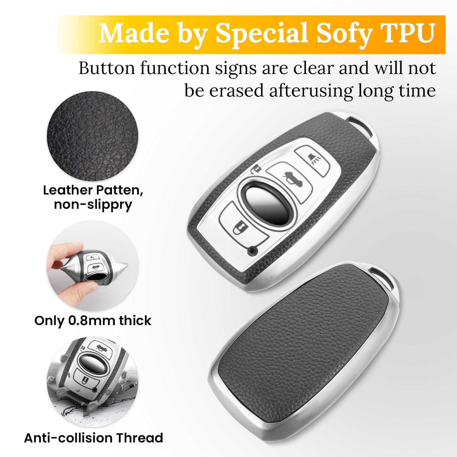 Cadillac Key Fob Cover with Metal Braided Rope Keychain, Upgraded Soft Key Case for 2015-2019 Escalade CTS SRX XT5 ATS STS CT6 (5 Button) (Gold Edge)