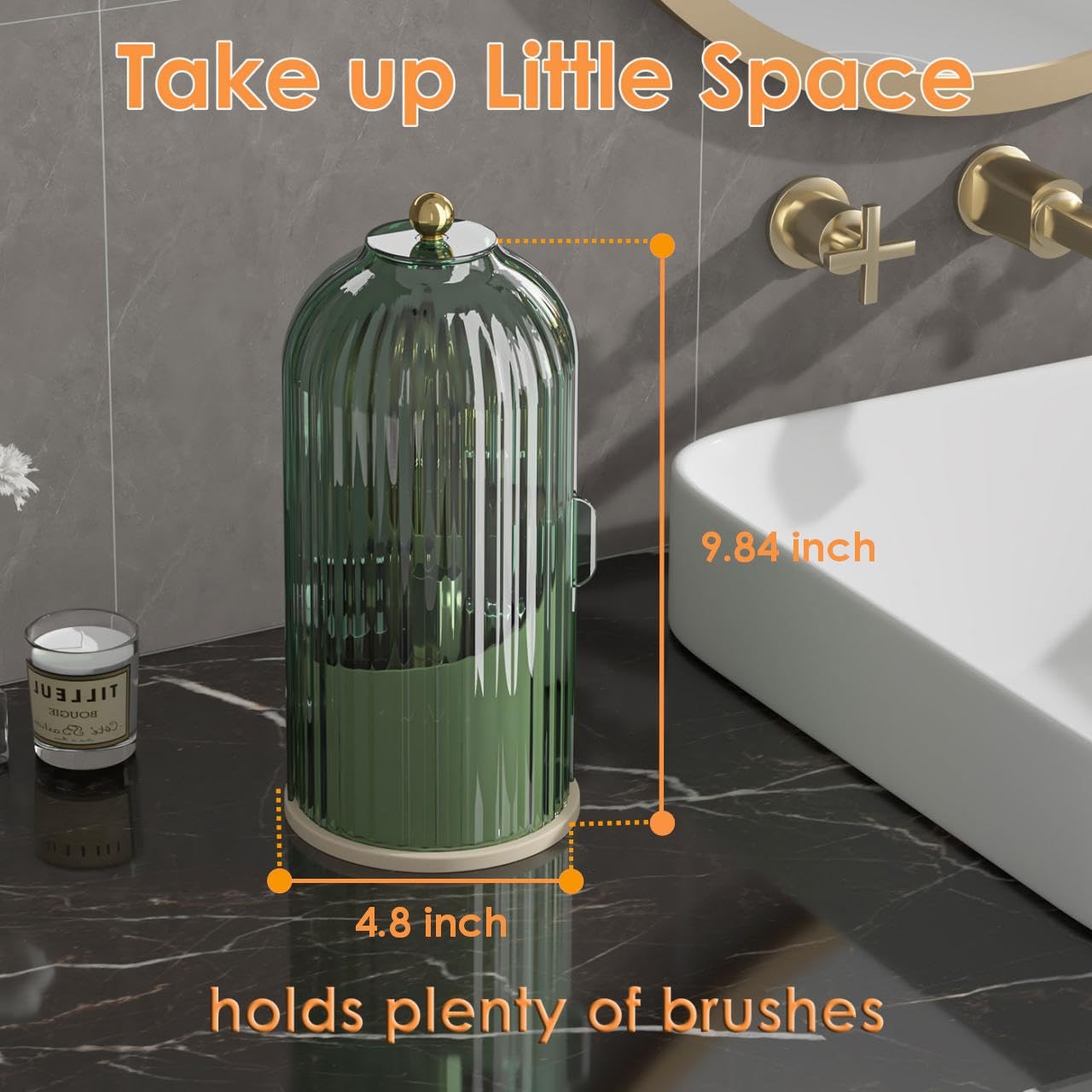 Makeup Brush Holder Organizer with Lid,360 Rotating Clear Dustproof Makeup Brushes Organizer for Vanity Desktop Bathroom Countertop (Transparent)