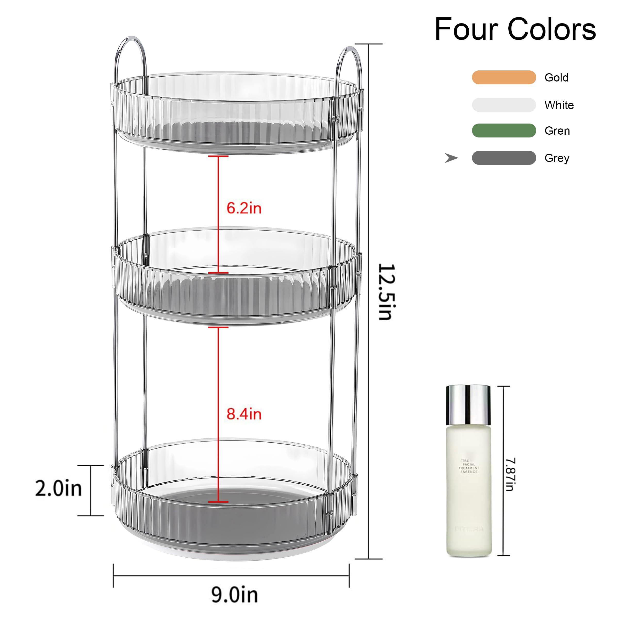 YCIA&DONE 360 Rotating Makeup Organizer and Storage for Vanity Bathroom Countertop, High Capacity Cosmetic Skincare Perfume Organizer for Dresser Lazy Susan Organizers(Clear White,2 Tiers)