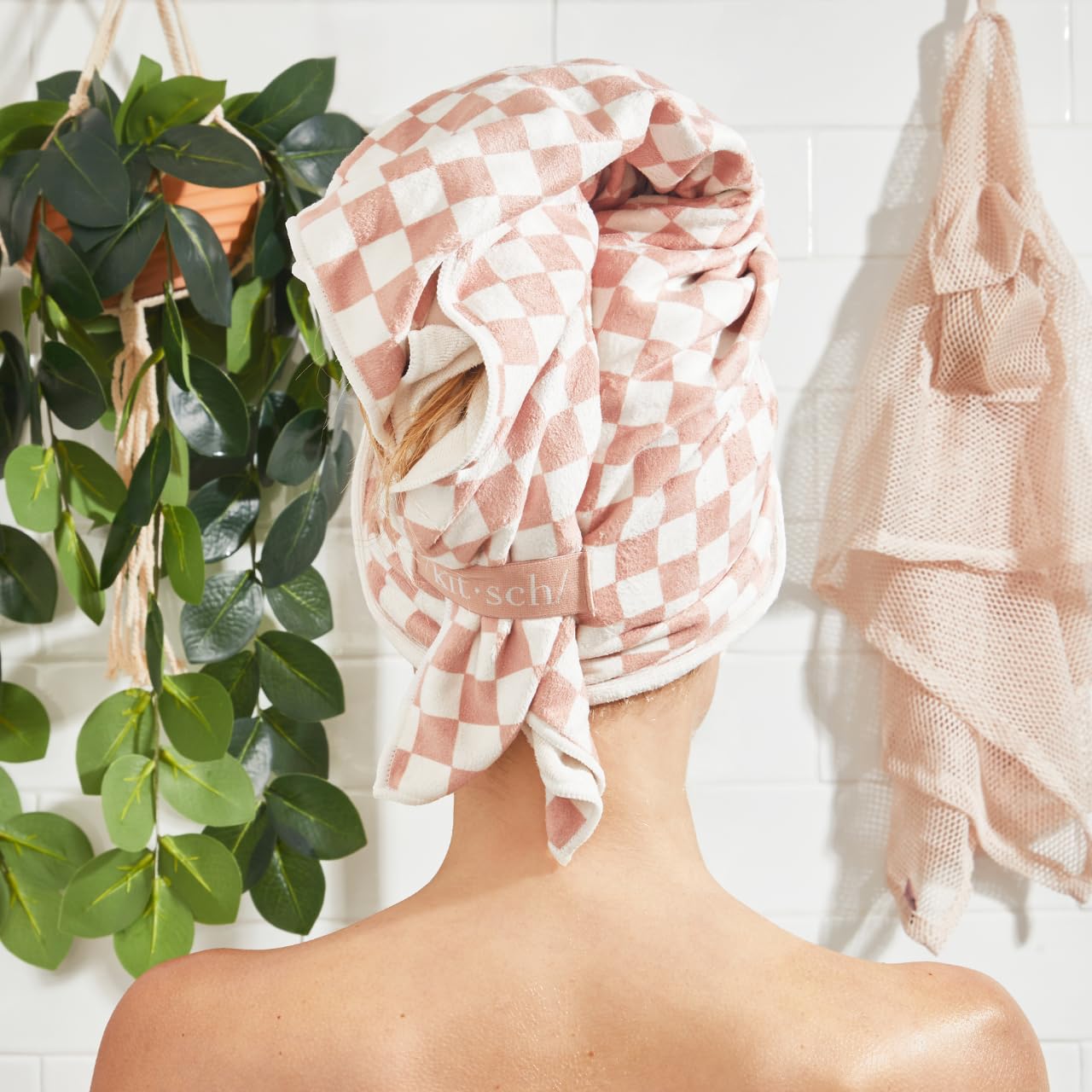 Kitsch Microfiber Hair Towel Wrap - Quick Dry Curly Hair Wraps for Women Wet Hair | Microfiber Towel for Hair | Hair Drying Towel Wrap | Hair Towels for Women | Hair Turban for Wet Hair (Blush)