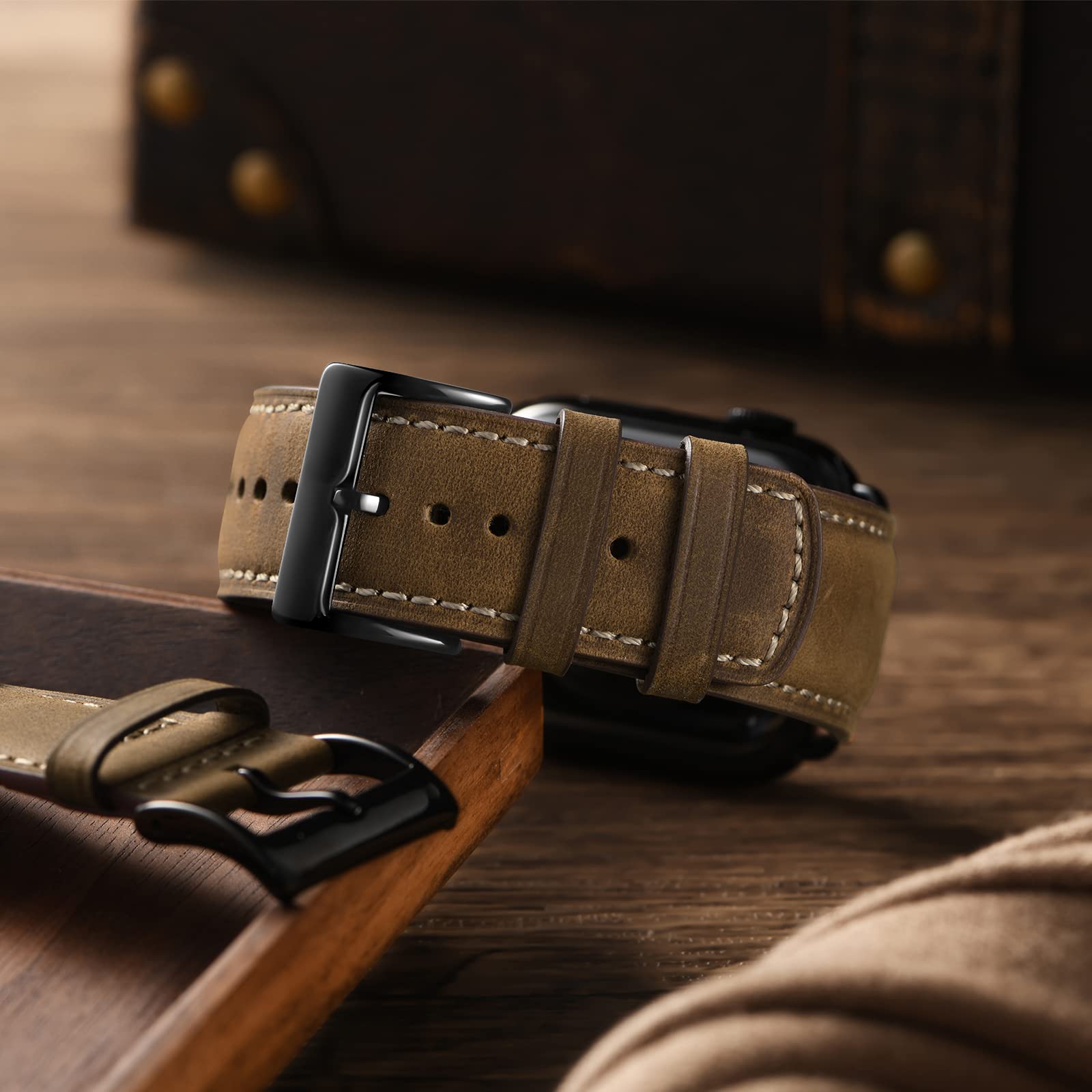 Bestig Compatible with Apple Watch Band 49mm 46mm 45mm 44mm 42mm(Series 3 2 1) Apple Watch Leather Bands Genuine Leather for iWatch Strap Ultra Series 10 9 8 7 6 5 4 SE Women Man-Redbrown/Black