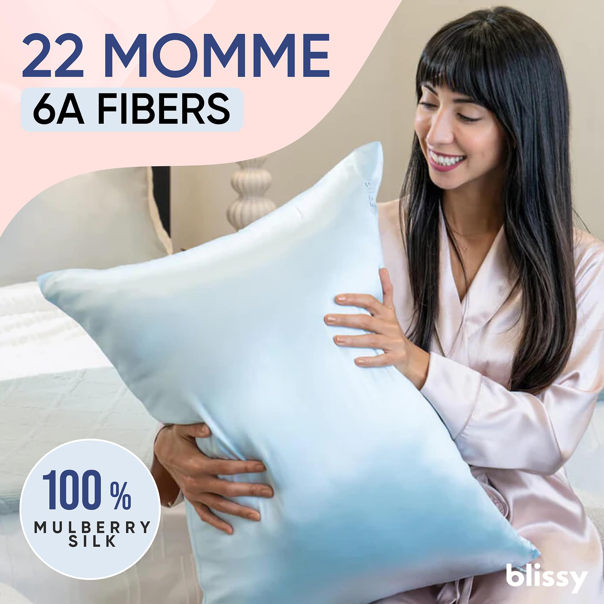 Blissy Silk Pillowcase - 100% Pure Mulberry Silk - 22 Momme 6A High-Grade Fibers - Silk Pillow Cover for Hair & Skin - Regular, Queen & King with Hidden Zipper (Standard,Blissy White)