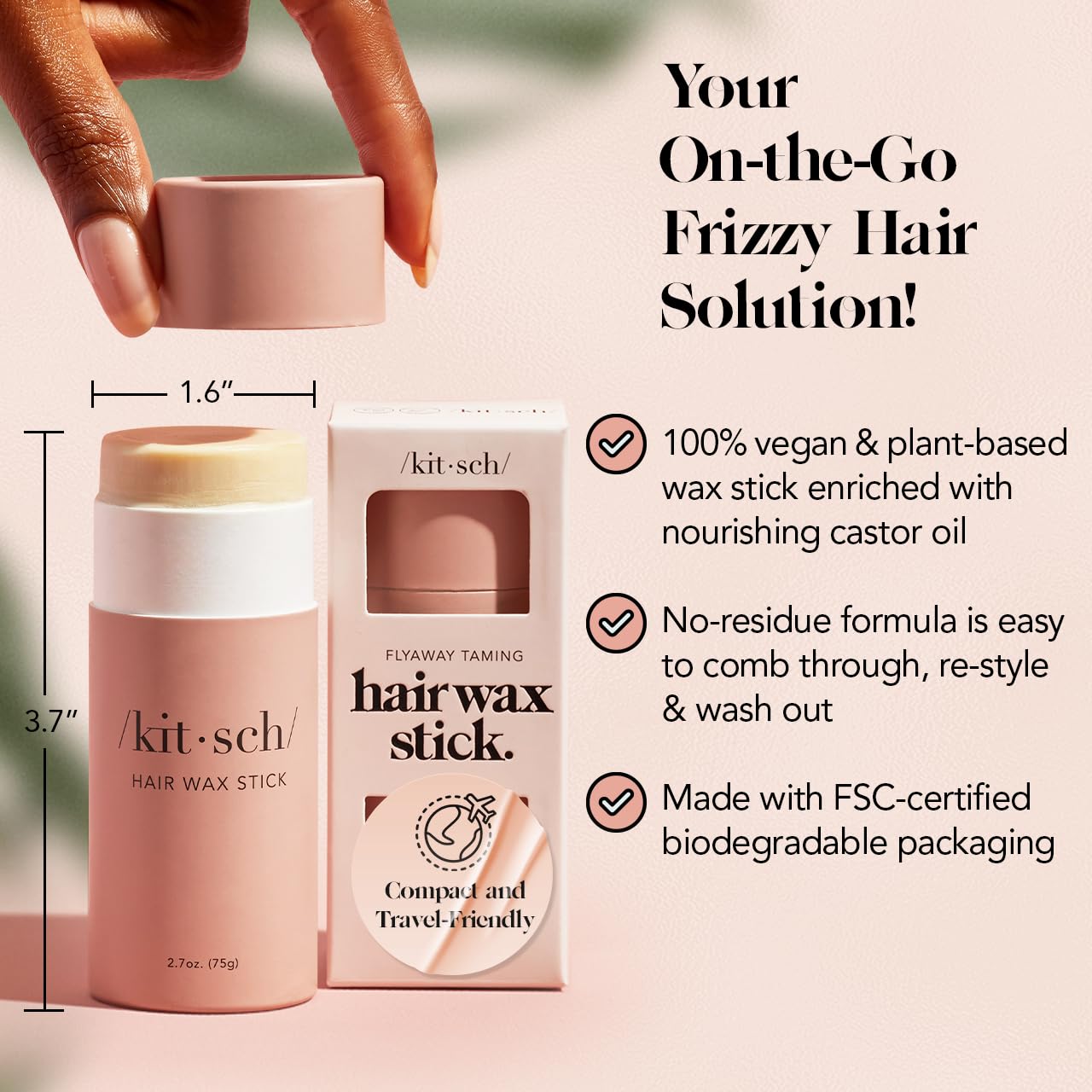 Kitsch Hair Wax Stick for Women & Men - Hair Slick Back Stick, Anti-Frizz and Fly Away Hair Tamer, No Residue Hair Finishing Stick for Flyaways, All Day Hold Styling Product for Smoothing Hair Strands