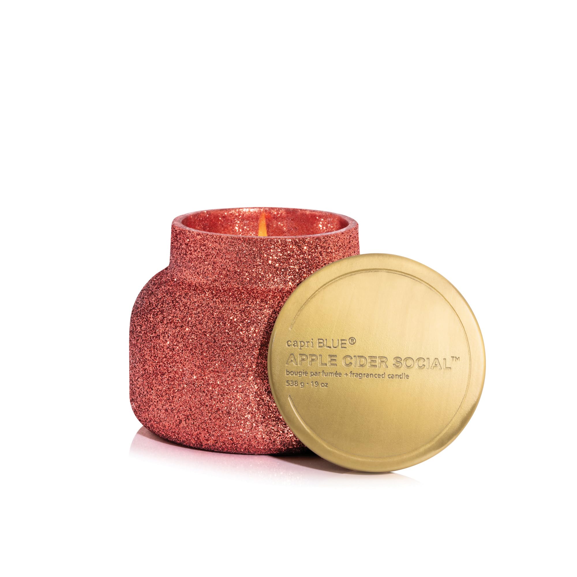Capri Blue Tinsel & Spice Holiday Candle - Signature Glam Jar Candle - Juniper Berry, Cinnamon & Vanilla Scented Candles - Soy Wax Blend - Christmas Decor - Maroon Glitter Candle Holder (19 oz)