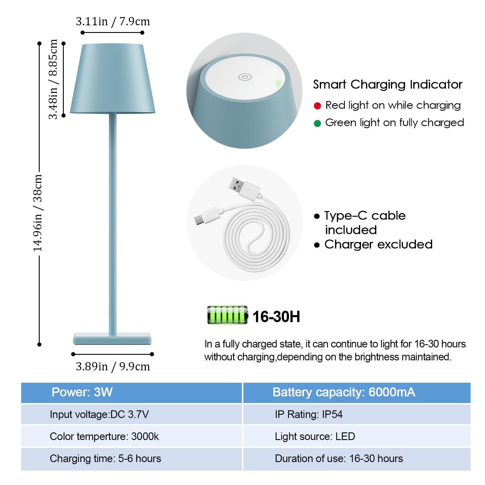 2-Pack LED Cordless Table Lamp, Rechargeable Battery Desk lamp 3W 5500mAh Battery Operated Stepless Dimming Modern Portable Table Light for Restaurant/Bedroom/Outdoor IP54 Waterproof (Off White)