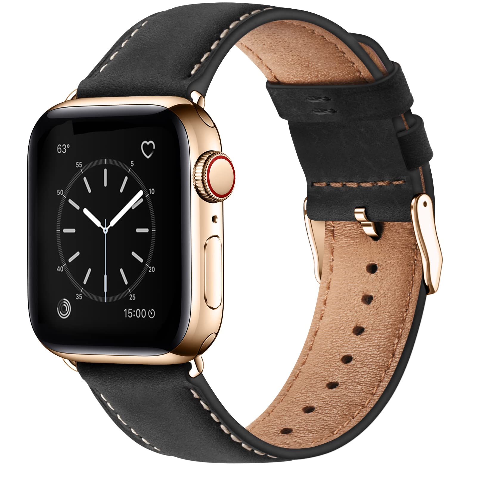 Bestig Compatible with Apple Watch Band 49mm 46mm 45mm 44mm 42mm(Series 3 2 1) Apple Watch Leather Bands Genuine Leather for iWatch Strap Ultra Series 10 9 8 7 6 5 4 SE Women Man-Redbrown/Black