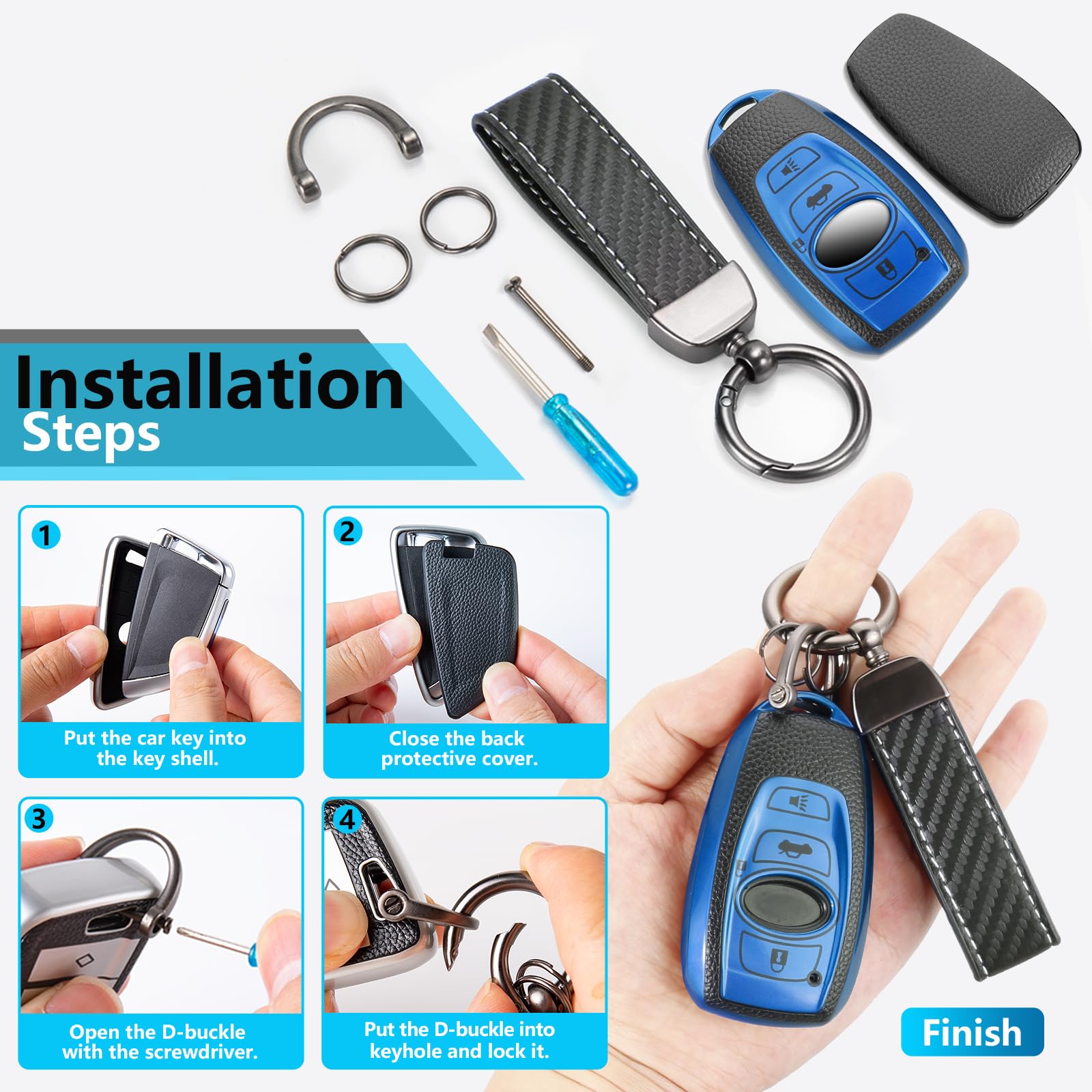 Cadillac Key Fob Cover with Metal Braided Rope Keychain, Upgraded Soft Key Case for 2015-2019 Escalade CTS SRX XT5 ATS STS CT6 (5 Button) (Gold Edge)