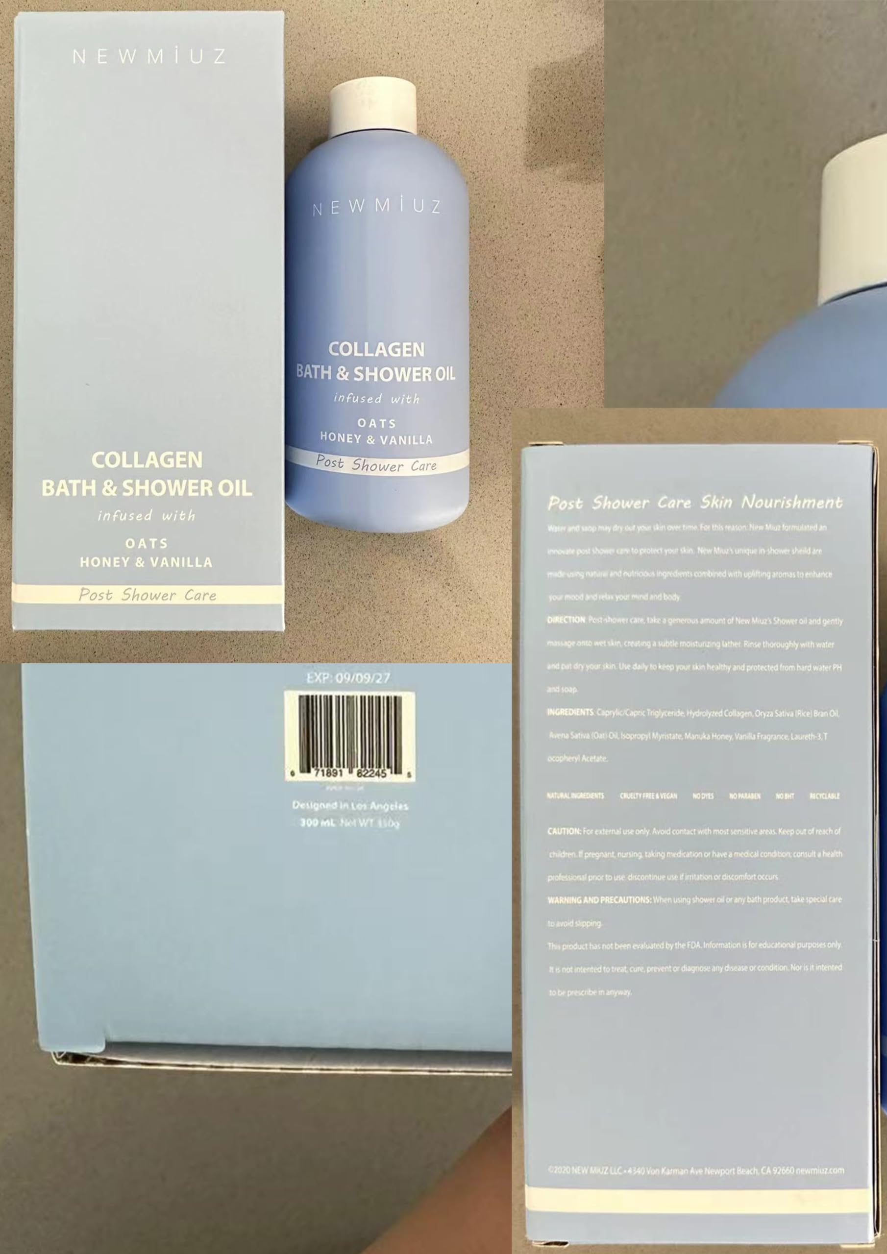 Collagen Shower Oil Body Wash - Natural Post Shower Care For Dry Skin in Shower Cleansing & Softening Moisturizing lotion Body & Legs Non Greasy Oatmeal Honey Vanilla Spa Self Care Spa Gift 10 Fl. Oz