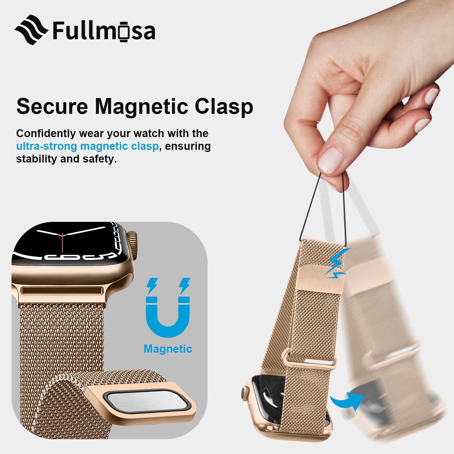 Fullmosa Compatible with Apple Watch Band 49mm 46mm 45mm 44mm 42mm 41mm 40mm 38mm Women Men, Stainless Steel Milanese Loop Replacement iWatch Bands Ultra 2/1 Series 10 9 8 7 6 5 4 3 2 1 SE