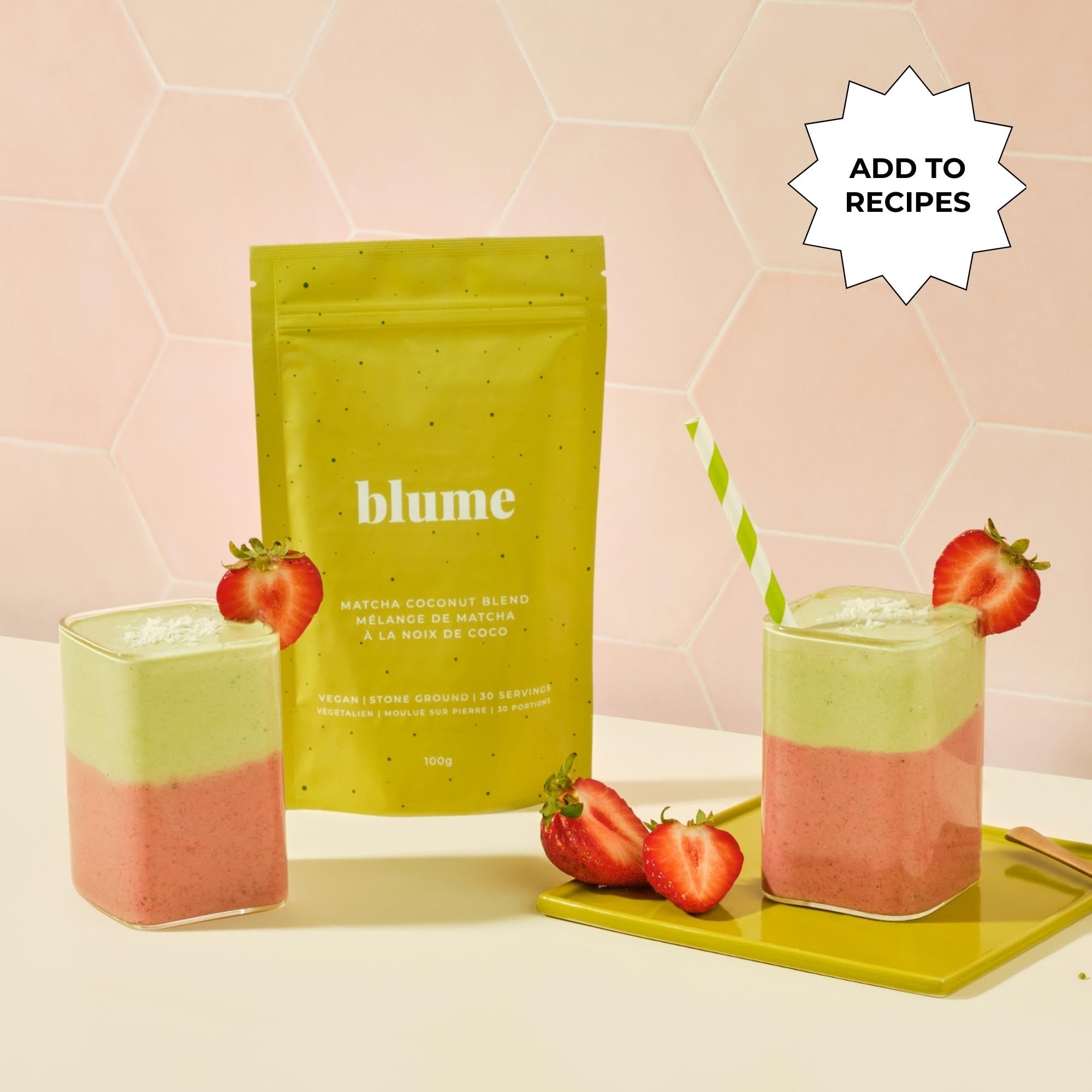 Blume Rose London Fog Latte with Zero Sugar or Caffeine - Certified Organic, Vegan and Gluten-Free - Tart Cherry & Rosehips blend rich Antioxidant & Vitamin to Ease Bloating and Boost Your Natural Glow - 30 Servings