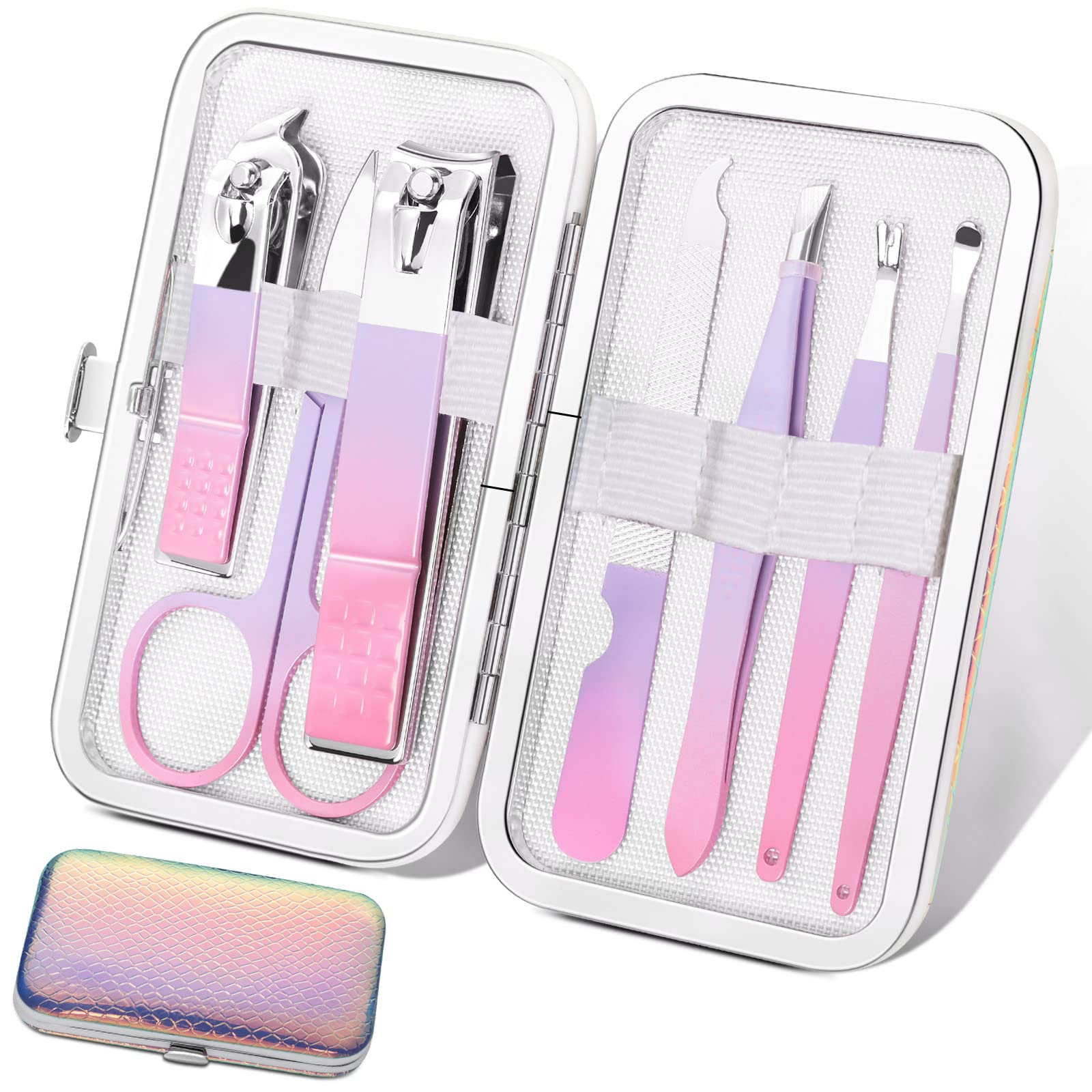 Manicure Set Professional Grooming Kits, Nail Clippers Pedicure Kit 8pcs Nail Kit Pedicure Set Tools with Aceoce Travel Case for Women Men Home or Salon Gift
