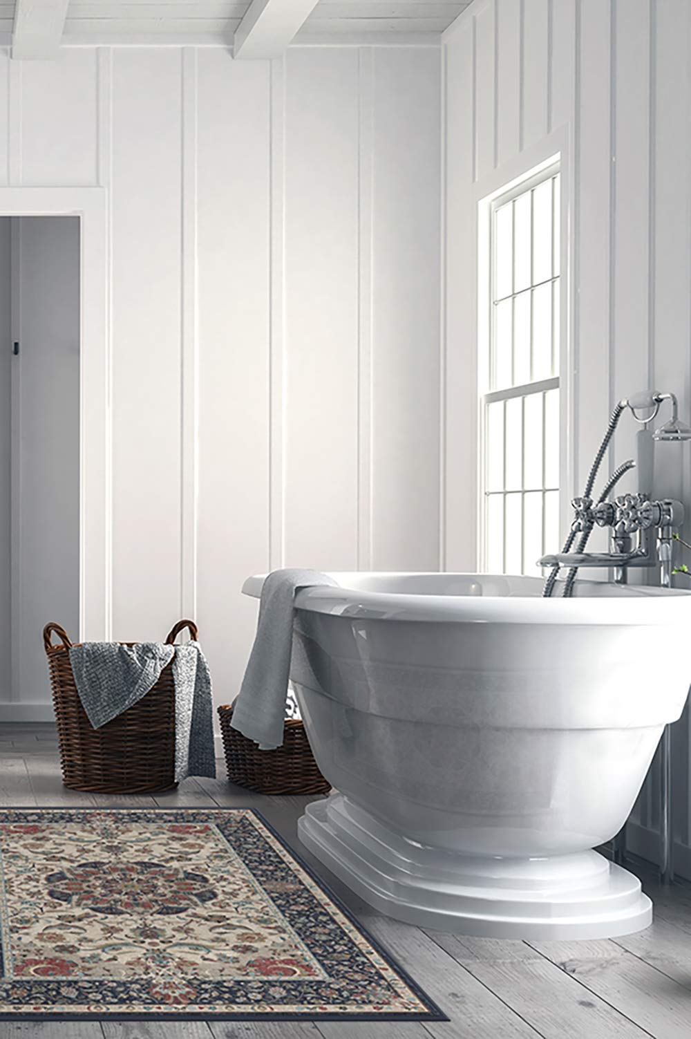 RUGGABLE Sima Washable Rug - Perfect Vintage Area Rug for Living Room Bedroom Kitchen - Pet & Child Friendly - Stain & Water Resistant - Royal Blue 2&