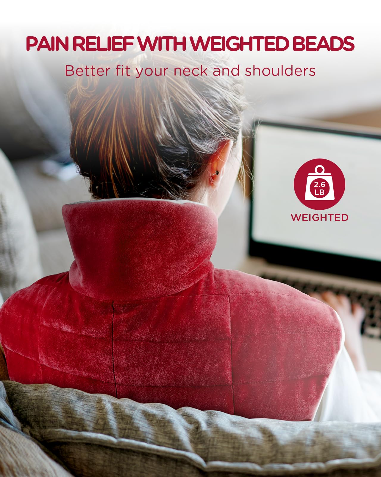 Heating Pad for Neck and Shoulders and Back, Comfytemp FSA HSA Eligible Weighted Electric Heat Pad for Pain Relief, 2.6lb Large Heated Wrap, 9 Heat Settings, 11 Auto-Off, Christmas Gifts for Women Men