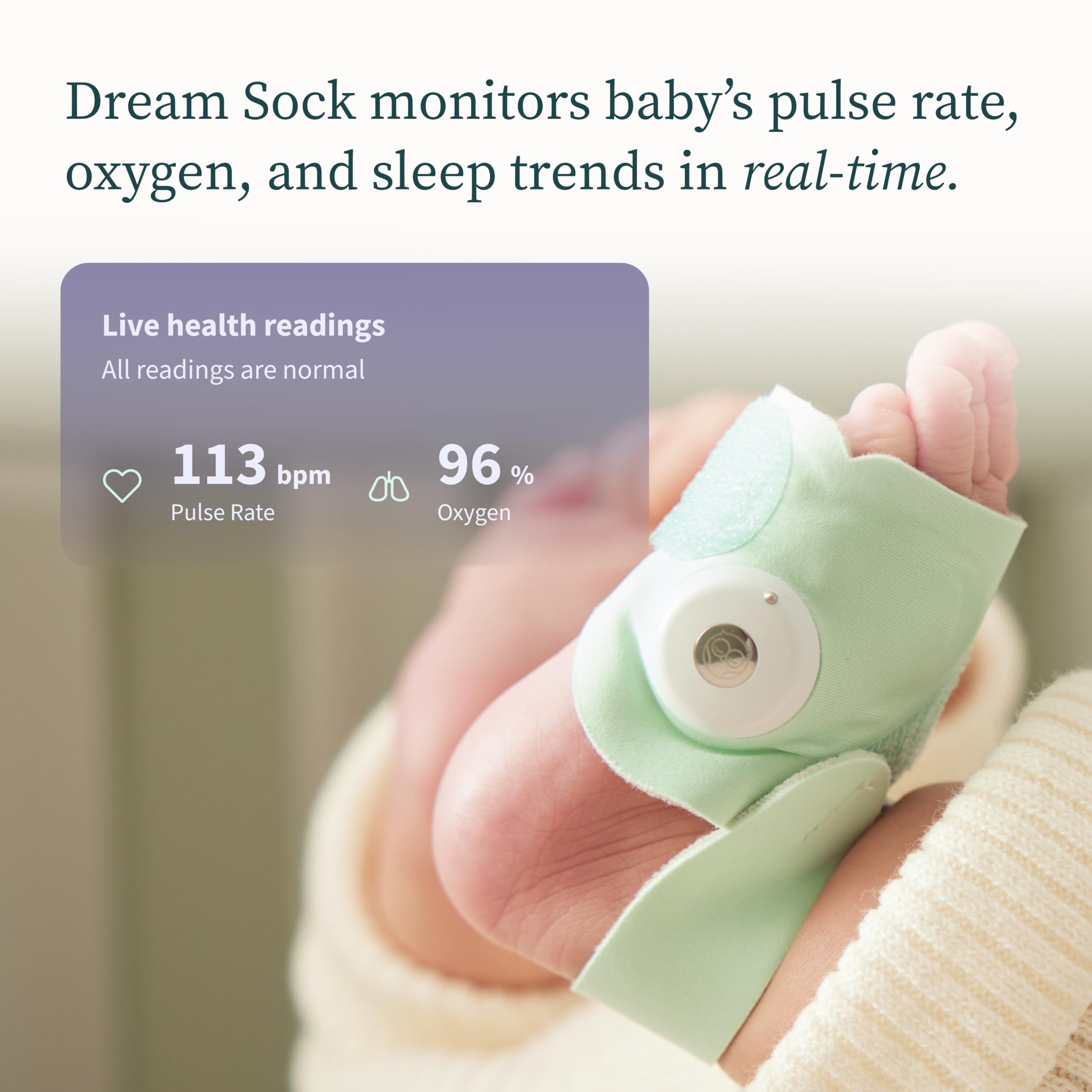 Owlet Dream Sock® - FDA-Cleared Smart Baby Monitor - Track Live Pulse (Heart) Rate, Oxygen In Infants - Receive Notifications - Bedtime Blue