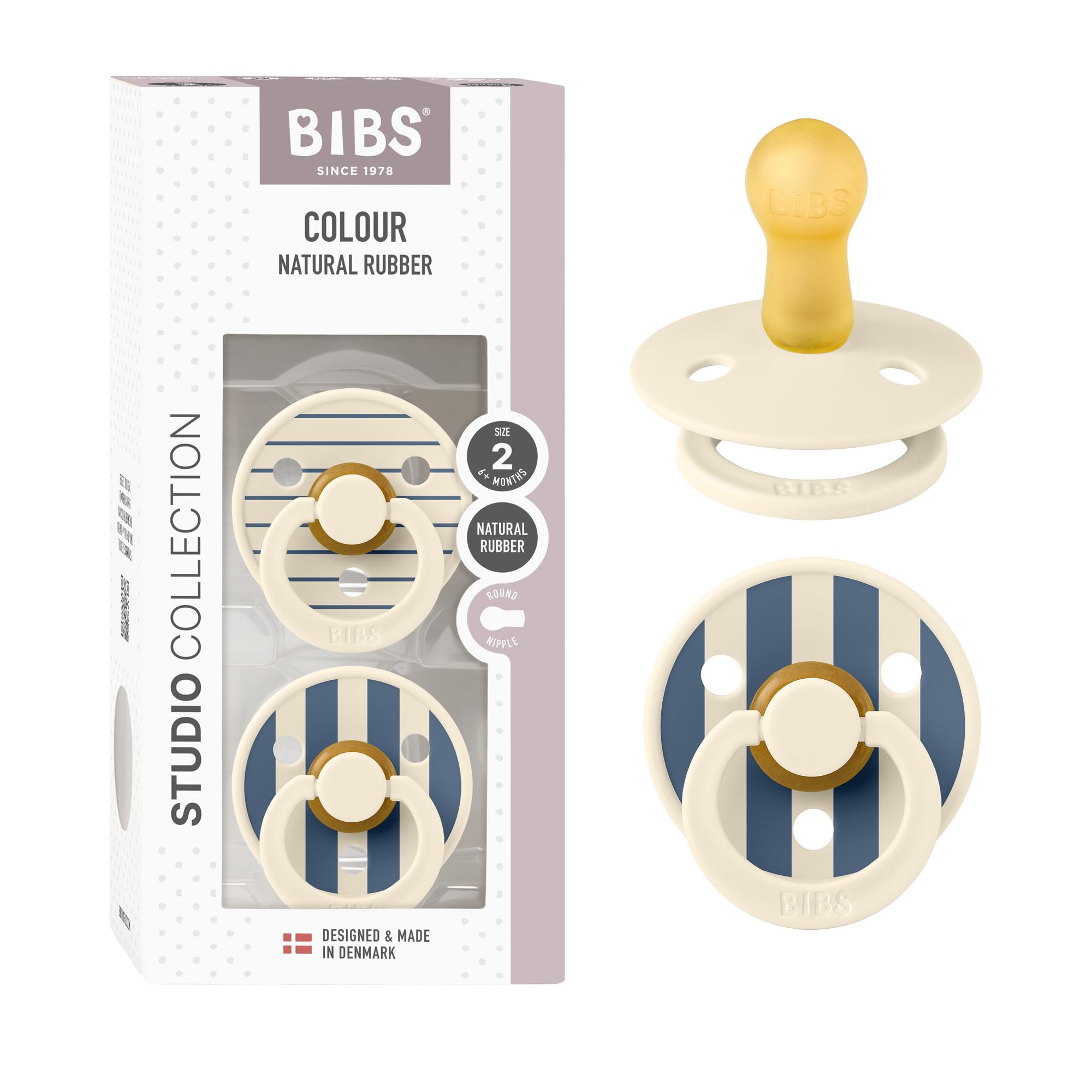 BIBS Pacifiers - Studio Collection | Natural Rubber Baby Pacifier | Set of 2 BPA-Free Soothers | Made in Denmark | (Blush mix, 0-6 Months)
