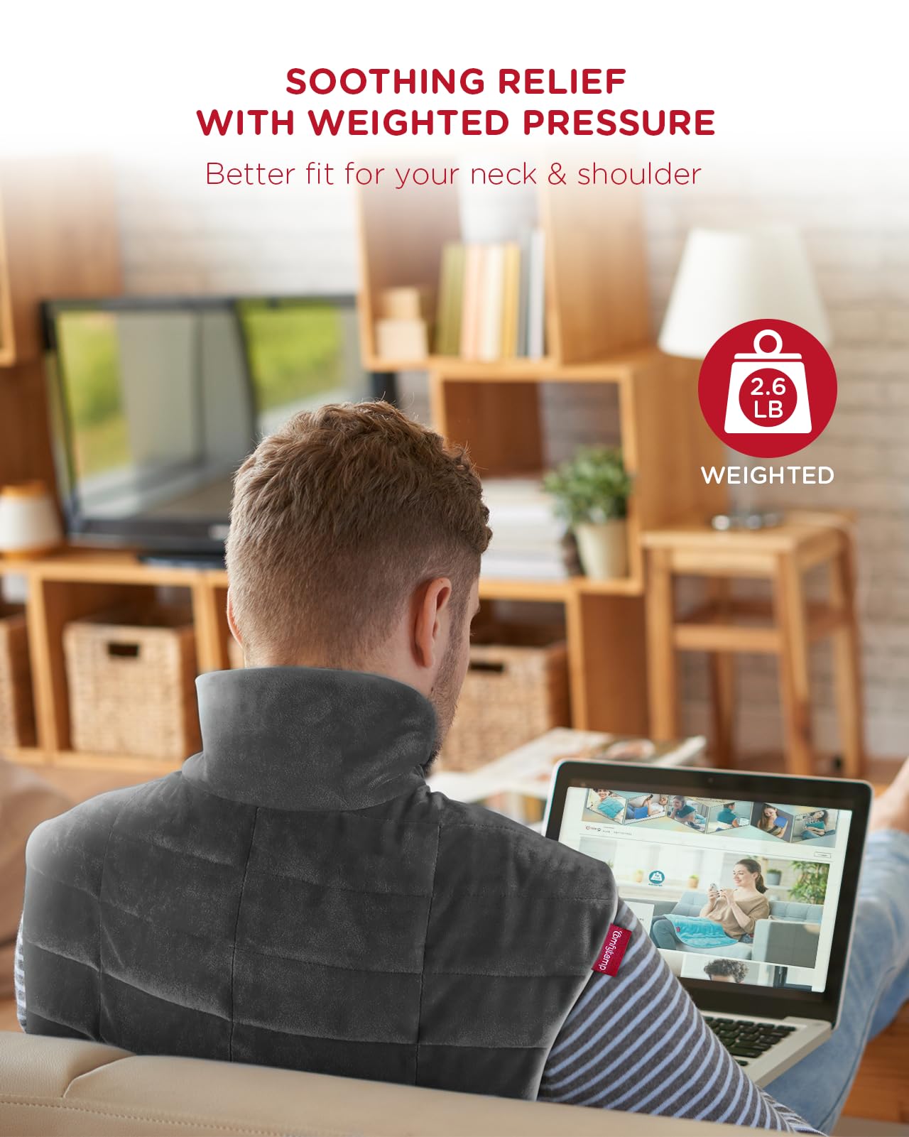 Heating Pad for Neck and Shoulders and Back, Comfytemp FSA HSA Eligible Weighted Electric Heat Pad for Pain Relief, 2.6lb Large Heated Wrap, 9 Heat Settings, 11 Auto-Off, Christmas Gifts for Women Men