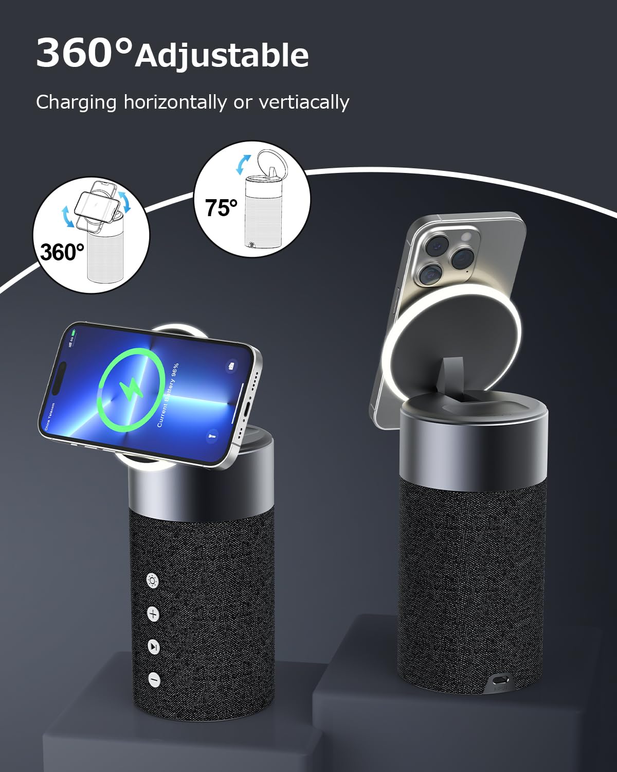 COLSUR Bluetooth Speaker, Magnetic Wireless Charger, Bluetooth Speakers with Night Light, 2 in 1 Wireless Charging Station for iPhone 16/15/14/13/12 Series, AirPods Pro/3/2(Gift Ideal)