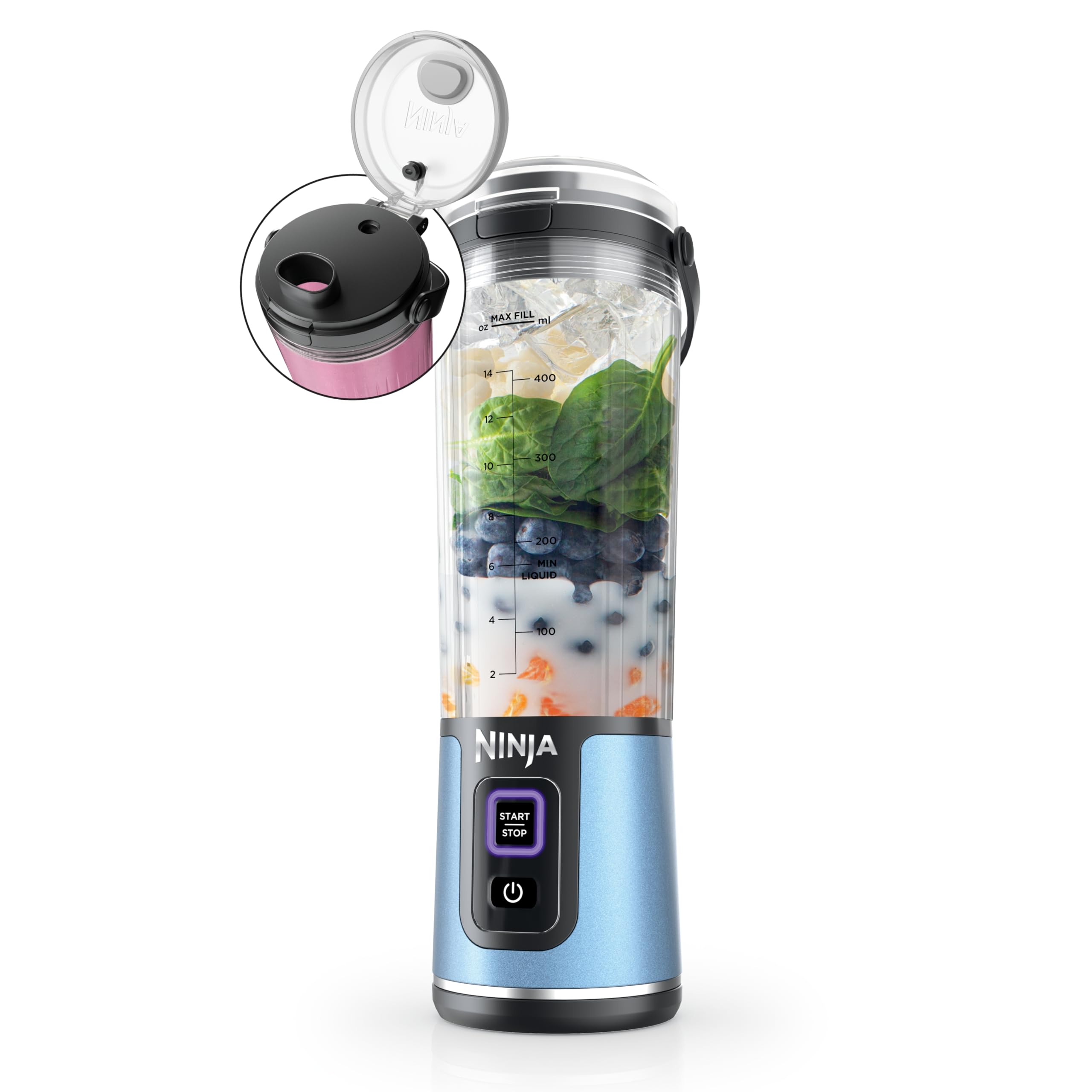 Ninja Blast Portable Blender, Cordless, 18oz. Vessel, Personal Blender For-Shakes and Smoothies, BPA Free, Leakproof-Lid and Sip Spout, USB-C Rechargeable, Dishwasher Safe Parts, Tinted Pink, BC151PK