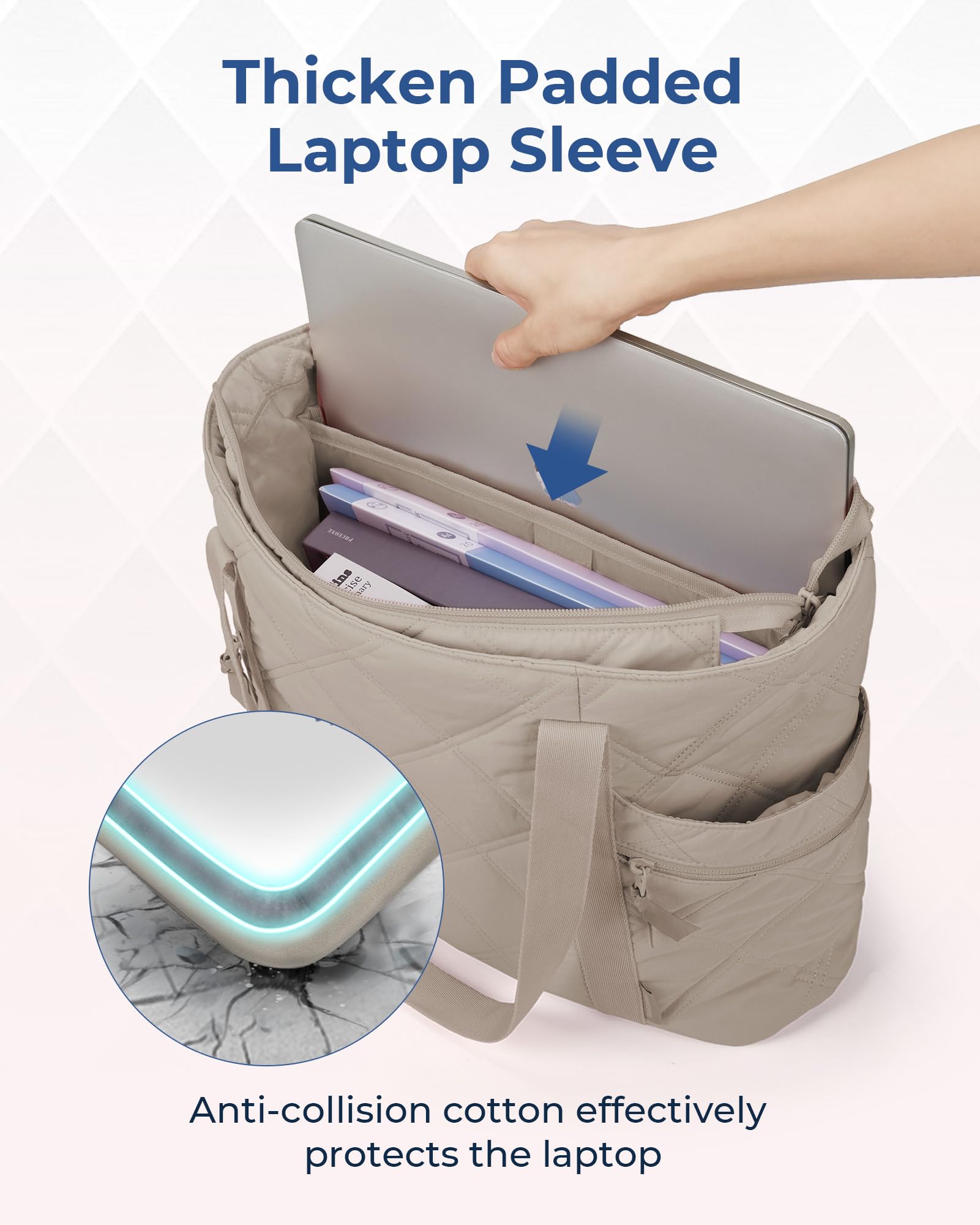 BAGSMART Tote Bag for Women, Puffer Tote Bags with Zipper, Travel Essentials Quilted Nurse Bag Carry On Bag Gifts for Women