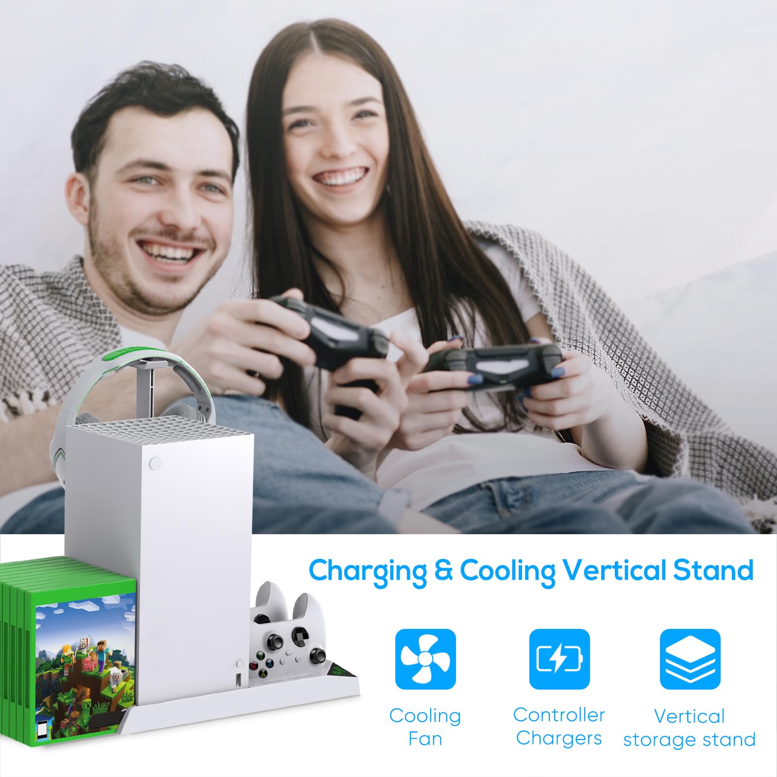 MENEEA Cooling Fan & Charging Stand for Xbox Series X Console and Controller,Vertical Cooler System Dual Charger Station Dock Accessories Kit with 2 x 1400mAh Rechargeable Battery (Black)