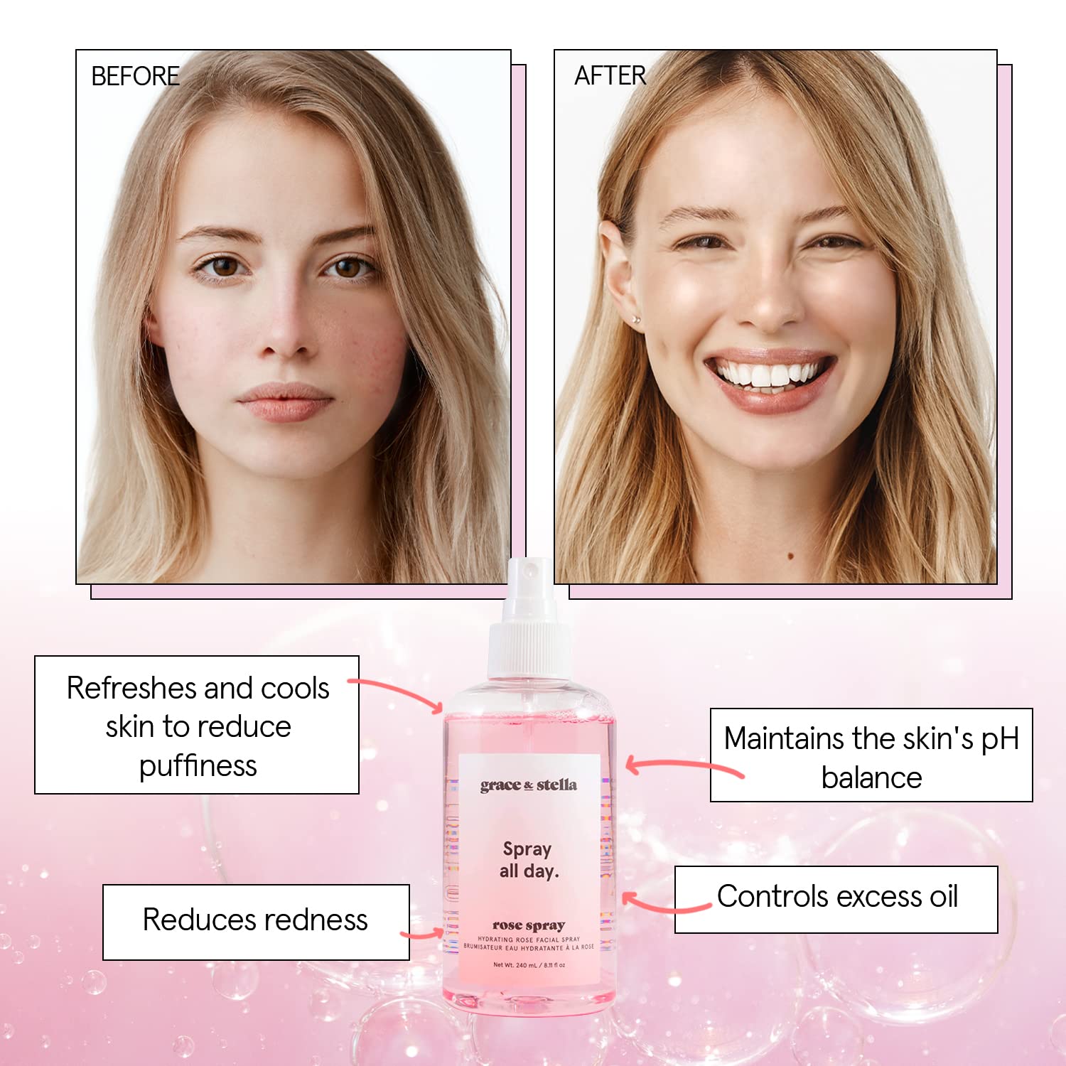 grace & stella Award Winning Rose Water Facial Spray (240ml) - Vegan