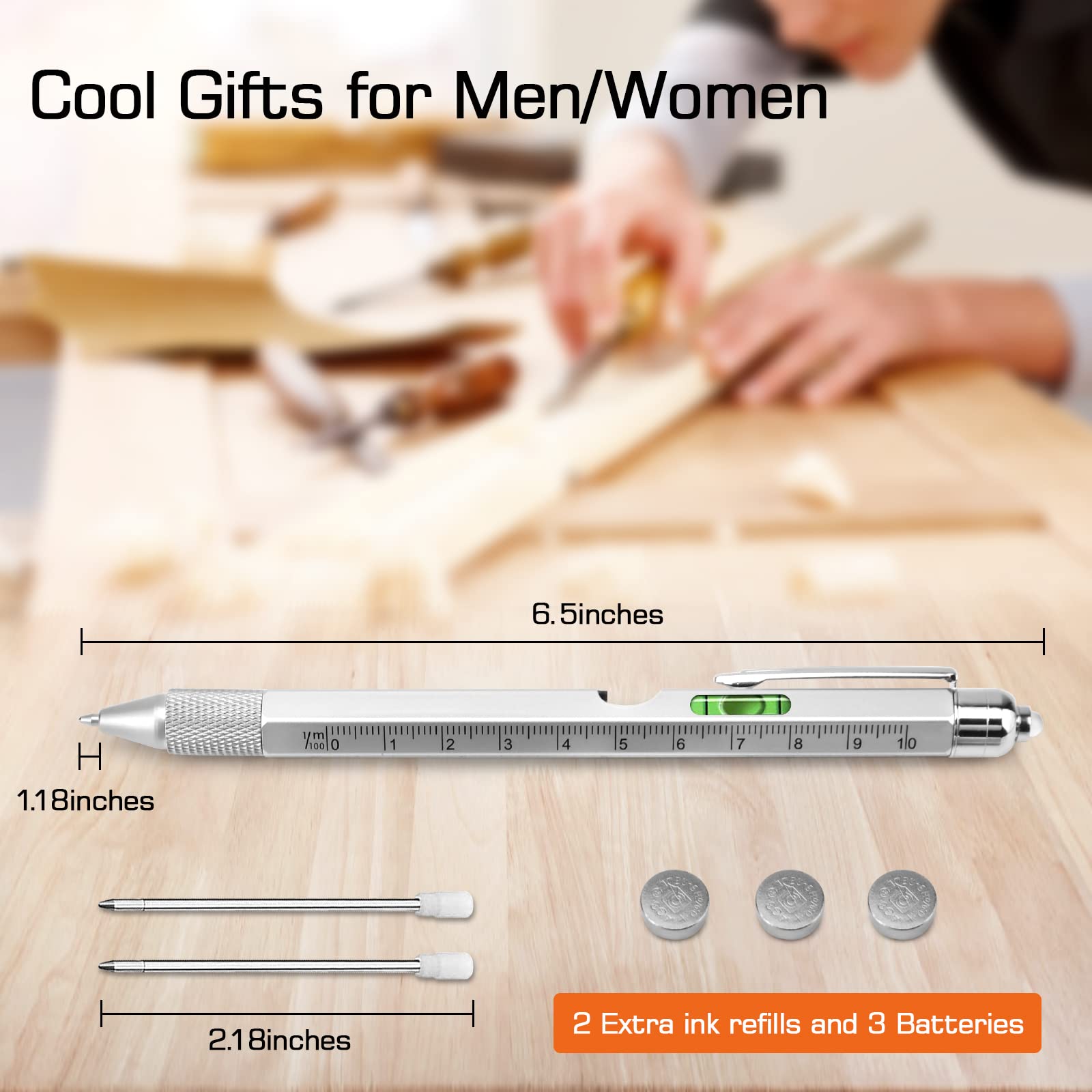 Gifts for Men, Stocking Stuffers for Adults Men, Fathers Day Dad Gifts from Daughter Son Wife, 9 in 1 Multitool Pen, Tools Gadgets for Men, Birthday Christmas White Elephant Gifts for Grandpa Husband