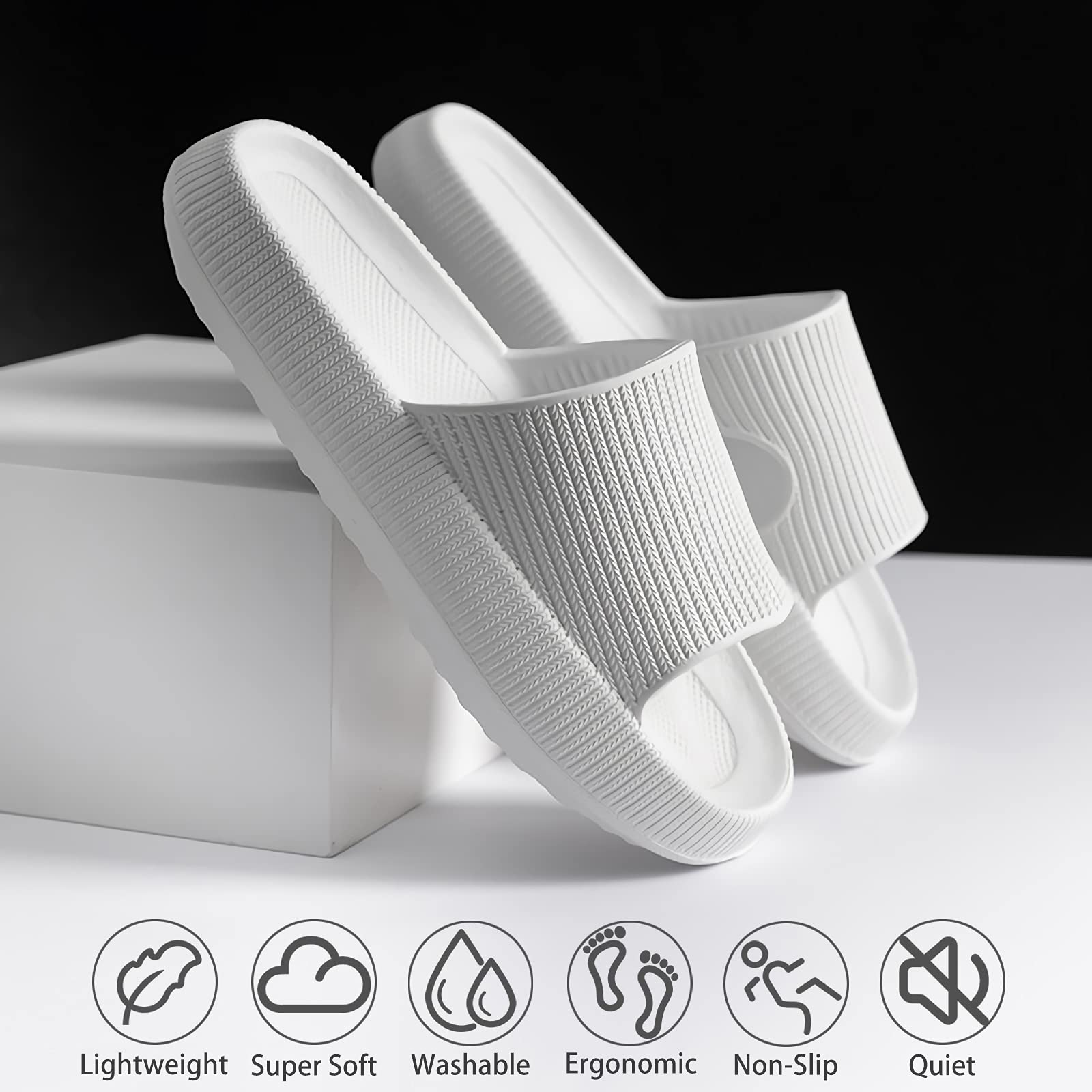 rosyclo Cloud Slippers for Women and Men, Pillow House Slippers Shower Shoes Indoor Slides Bathroom Sandals, Ultimate Comfort, Lightweight, Thick Sole, Non-Slip, Easy to Clean