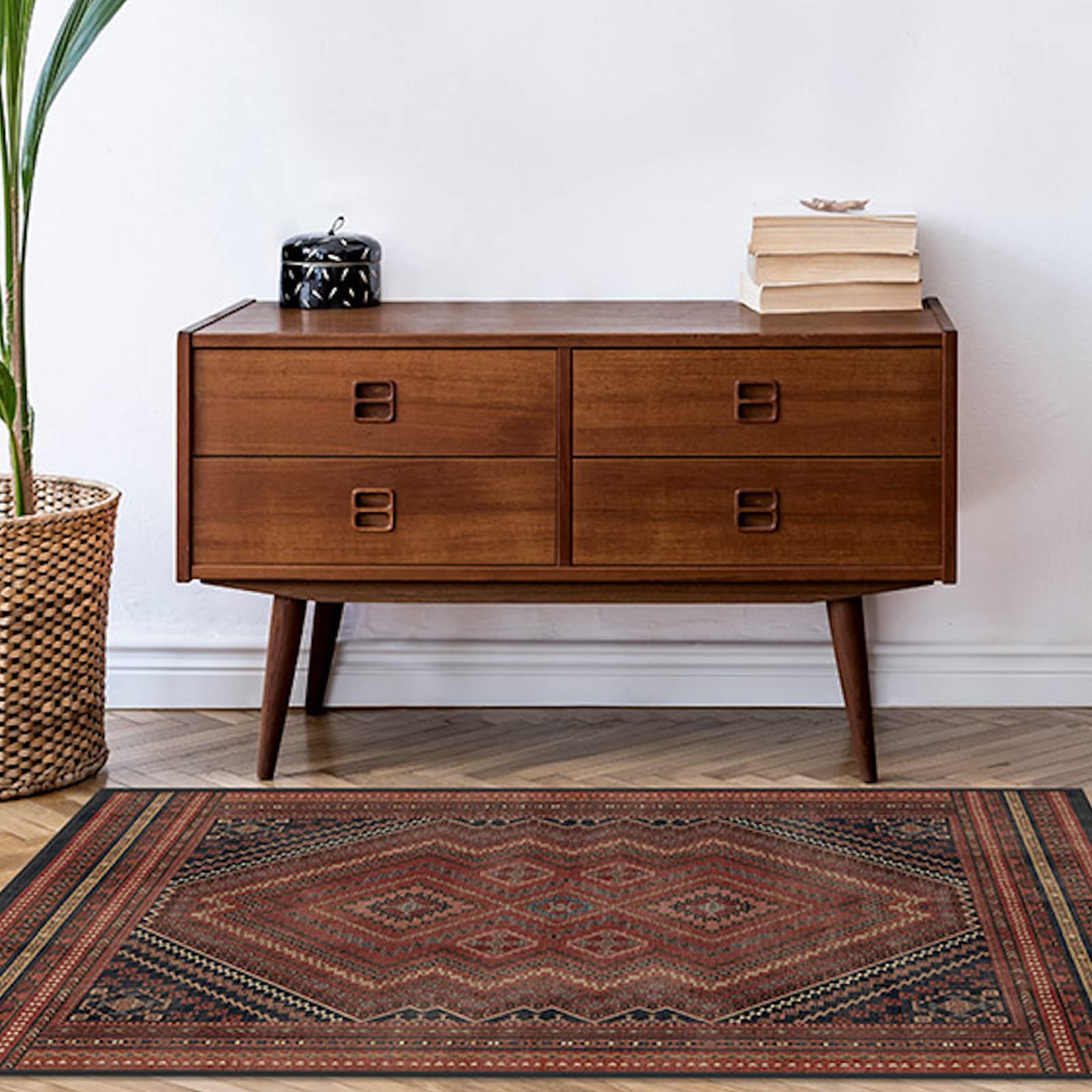 RUGGABLE Kaden Washable Rug - Perfect Vintage Area Rug for Living Room Bedroom Kitchen - Pet & Child Friendly - Stain & Water Resistant - Amber Red 3&