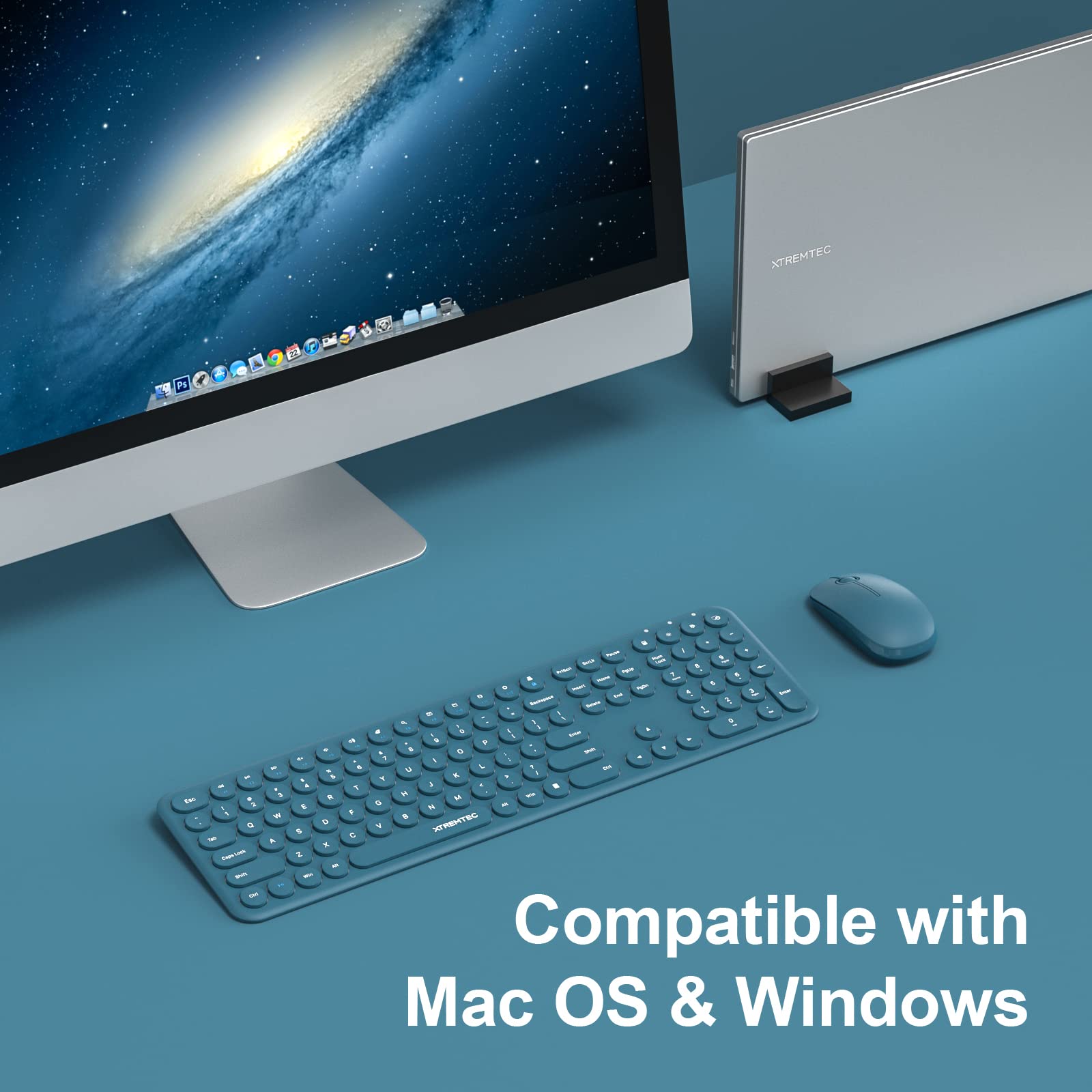 Wireless Keyboard and Mouse, XTREMTEC Cute Keyboard Retro Round Keycap - 2.4GHz Ultra-Slim Quiet Aesthetic Keyboard for Mac Computer Laptop PC Desktops (Rosegold)