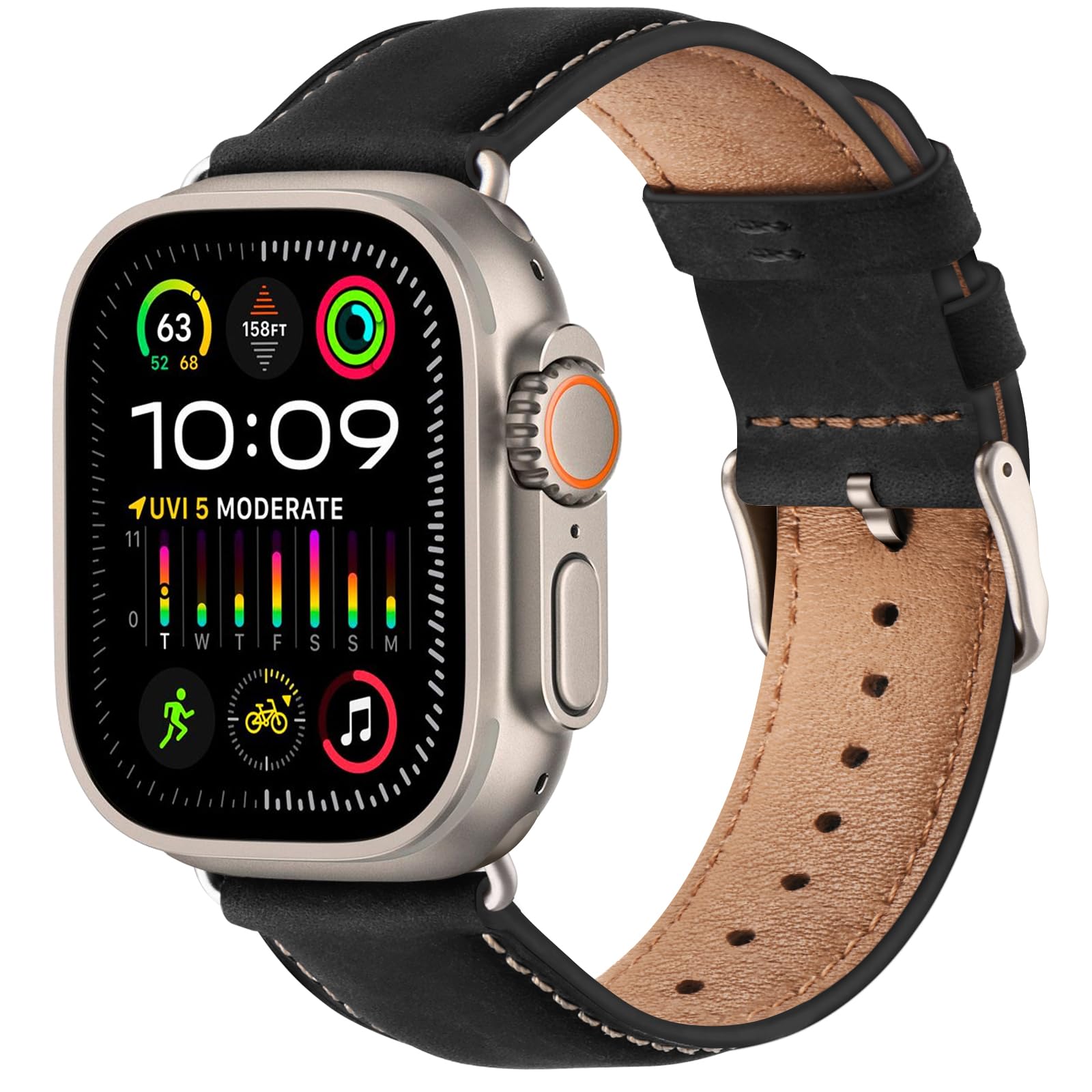 Bestig Compatible with Apple Watch Band 49mm 46mm 45mm 44mm 42mm(Series 3 2 1) Apple Watch Leather Bands Genuine Leather for iWatch Strap Ultra Series 10 9 8 7 6 5 4 SE Women Man-Redbrown/Black