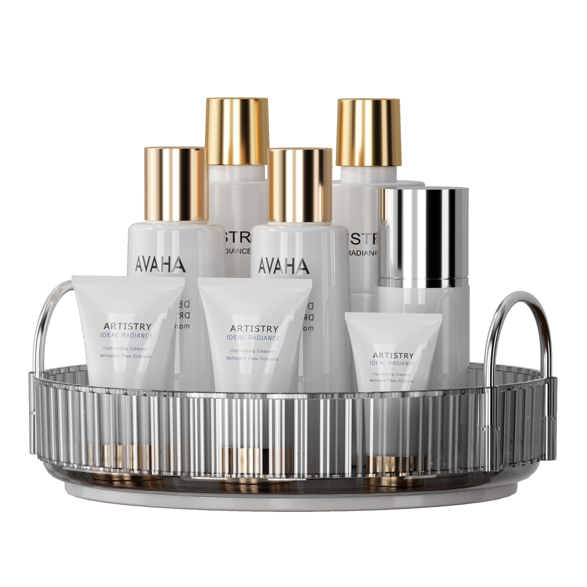 YCIA&DONE 360 Rotating Makeup Organizer and Storage for Vanity Bathroom Countertop, High Capacity Cosmetic Skincare Perfume Organizer for Dresser Lazy Susan Organizers(Clear White,2 Tiers)