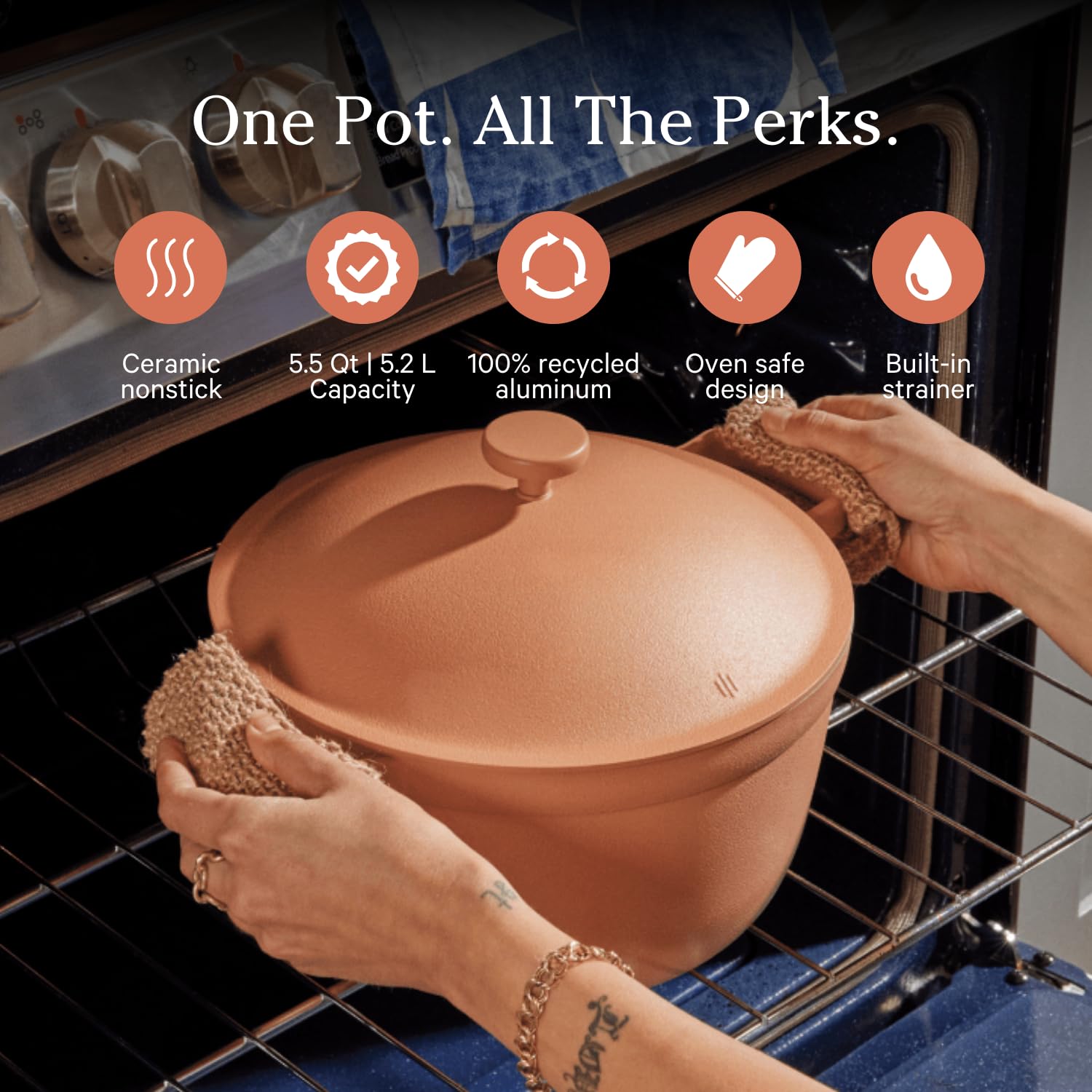Our Place Perfect Pot - 5.5 Qt. Nonstick Ceramic Sauce Pan with Lid | Versatile Cookware for Stovetop and Oven | Steam, Bake, Braise, Roast | PTFE and PFOA-Free | Toxin-Free, Easy to Clean | Steam