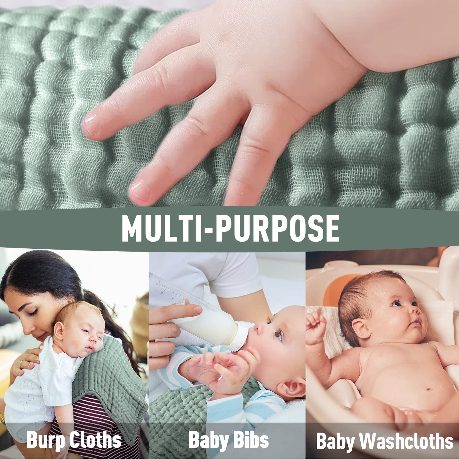 Yoofoss Muslin Burp Cloths for Baby 10 Pack 100% Cotton Baby Washcloths for Boys Girls Large 20&