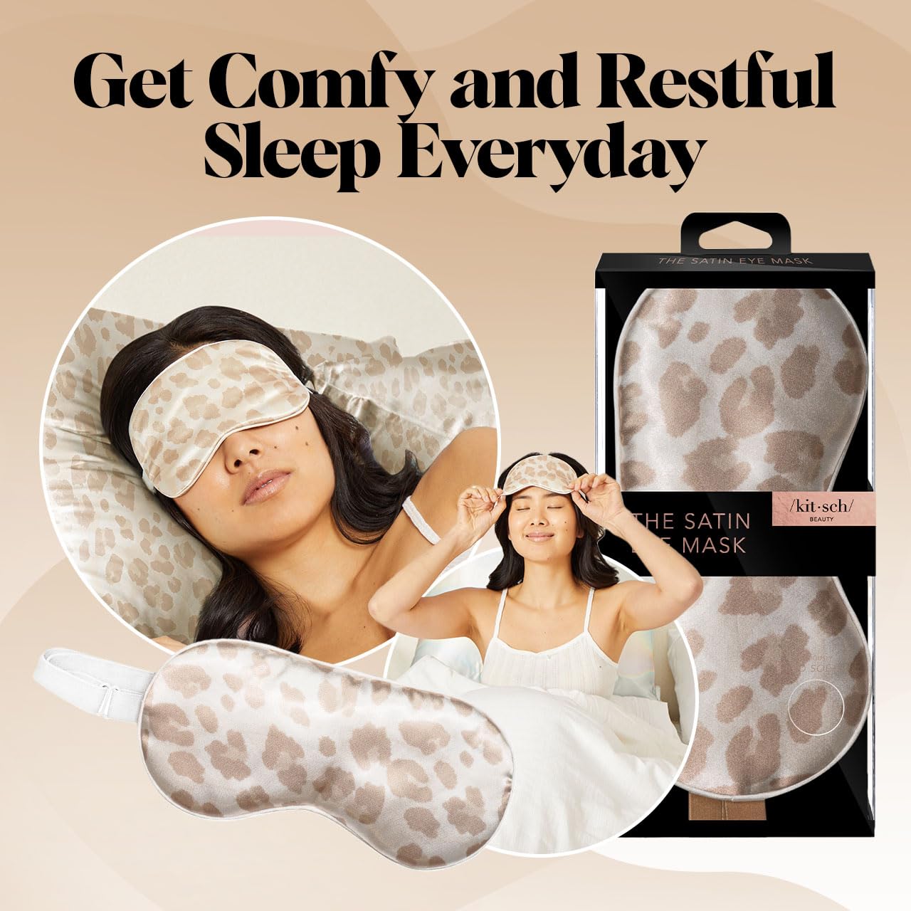 Kitsch Blackout Satin Sleep Mask, Softer Than Real Mulberry Silk Eye Cover, Soft Pressure Free Shade Blindfold for Puffy Eyes with Adjustable Straps, Weighted Eye Mask for Sleeping Women Men, Charcoal