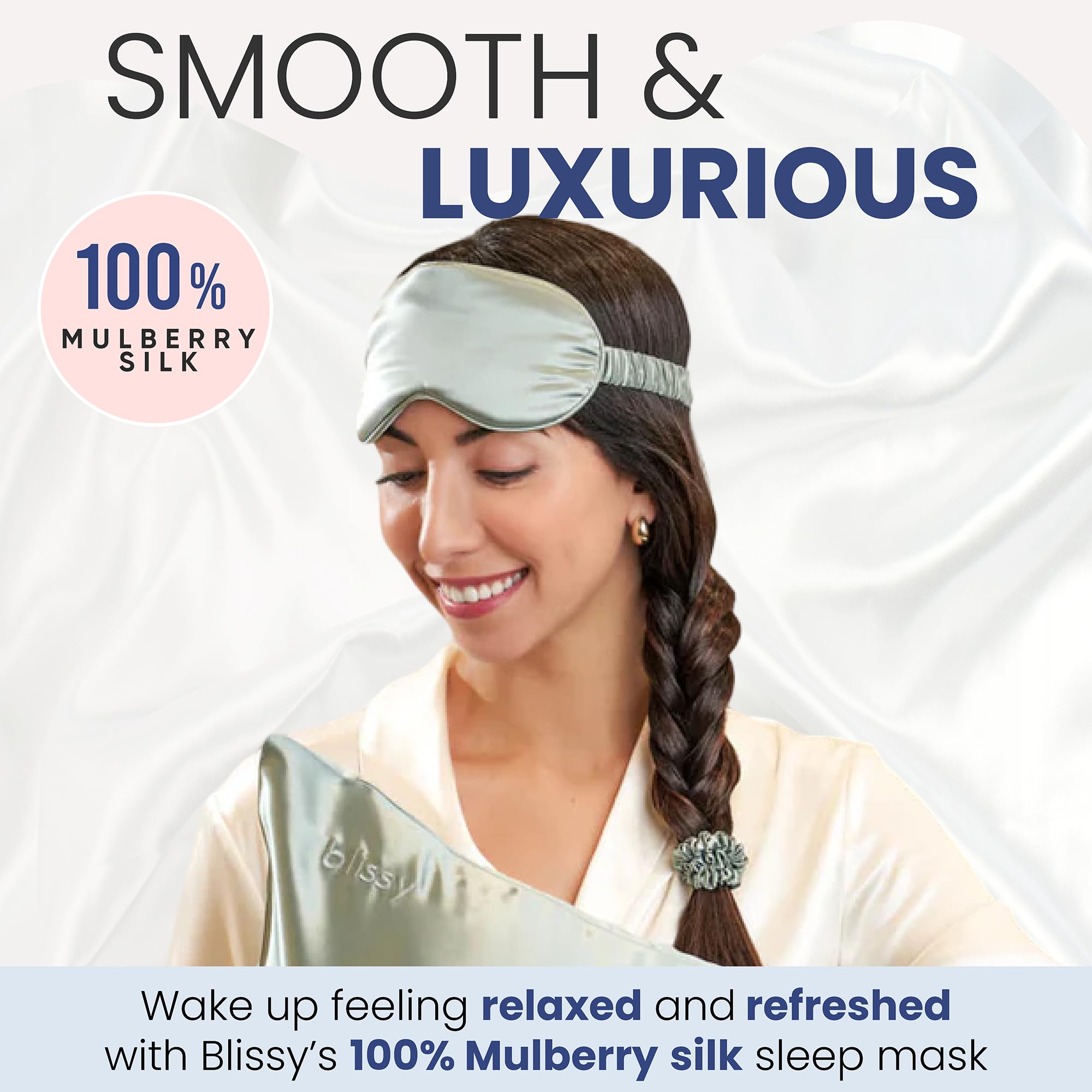 Blissy Silk Sleep Mask - Silk Eye Sleeping Mask for Women & Men for Total Blackout - Silk Eye Mask - 100% Pure Mulberry Silk, 22 Momme 6a Fibers - Blindfold Silk Sleep Mask Side Sleeper Eye Cover