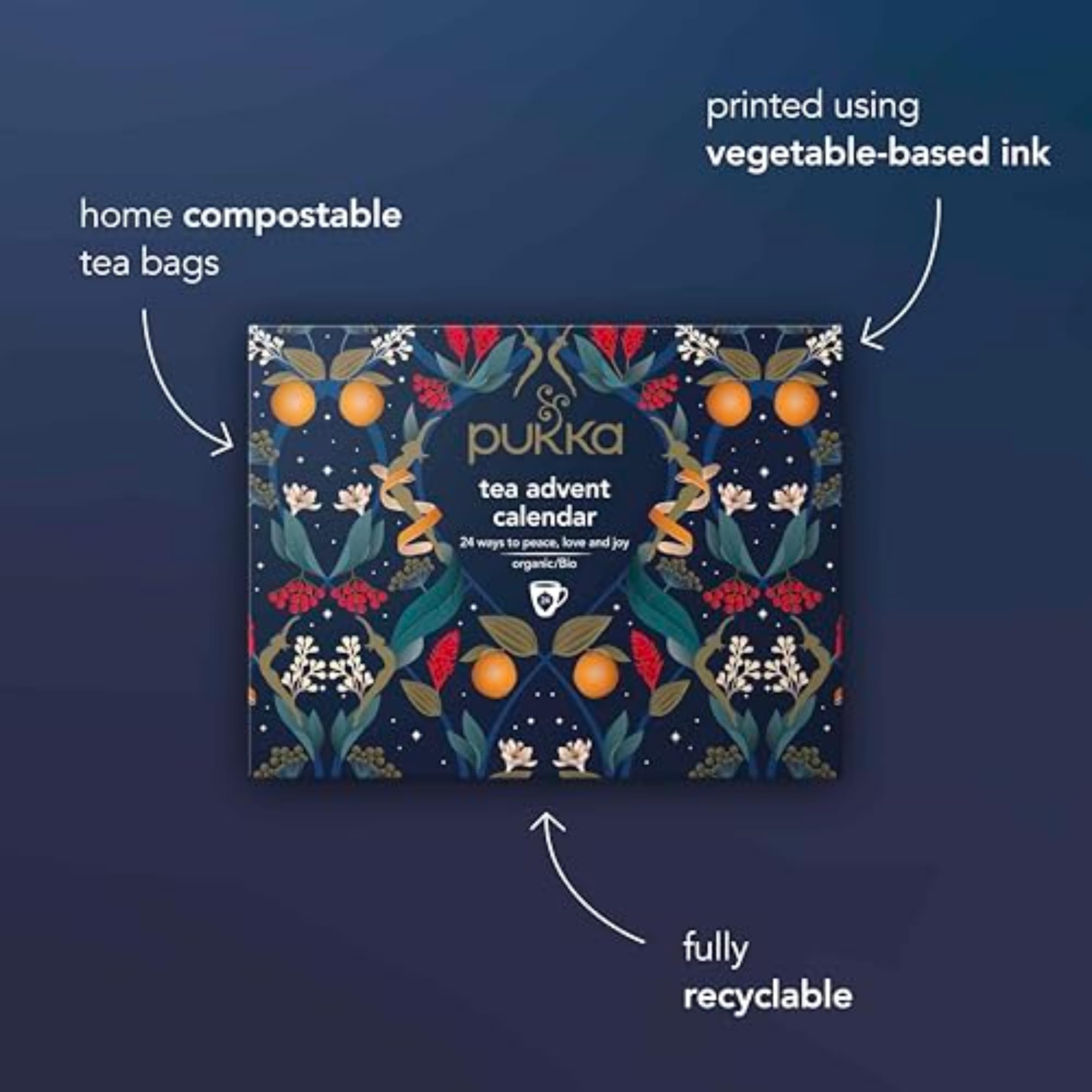Pukka | Advent Calendar 2024 Organic Tea | Selection of 24 Delightful Black/Green Teas and Infusions | Christmas Gift Idea for Men and Women 100% Organic