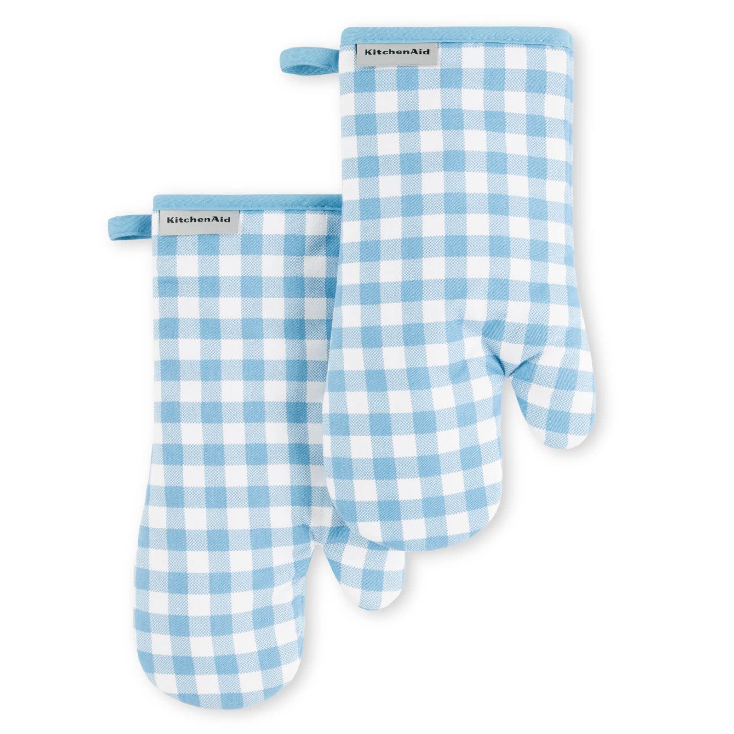 KitchenAid Gingham Oven Mitt 2-Pack Set, Milkshake, 7"x13"