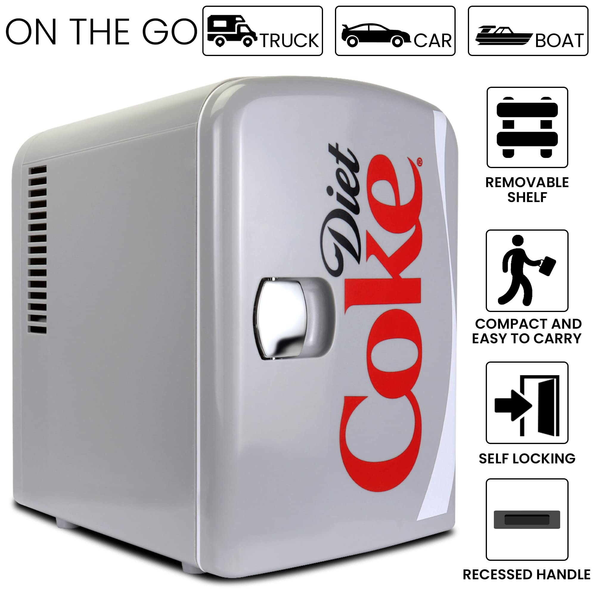 Koolatron Retro Mini Portable Fridge, 4L Compact Refrigerator for Skincare, Beauty Serum, Face Mask, Personal Cooler, Includes 12V Car Adapter, Desktop Accessory for Home Office Dorm Travel, Pink