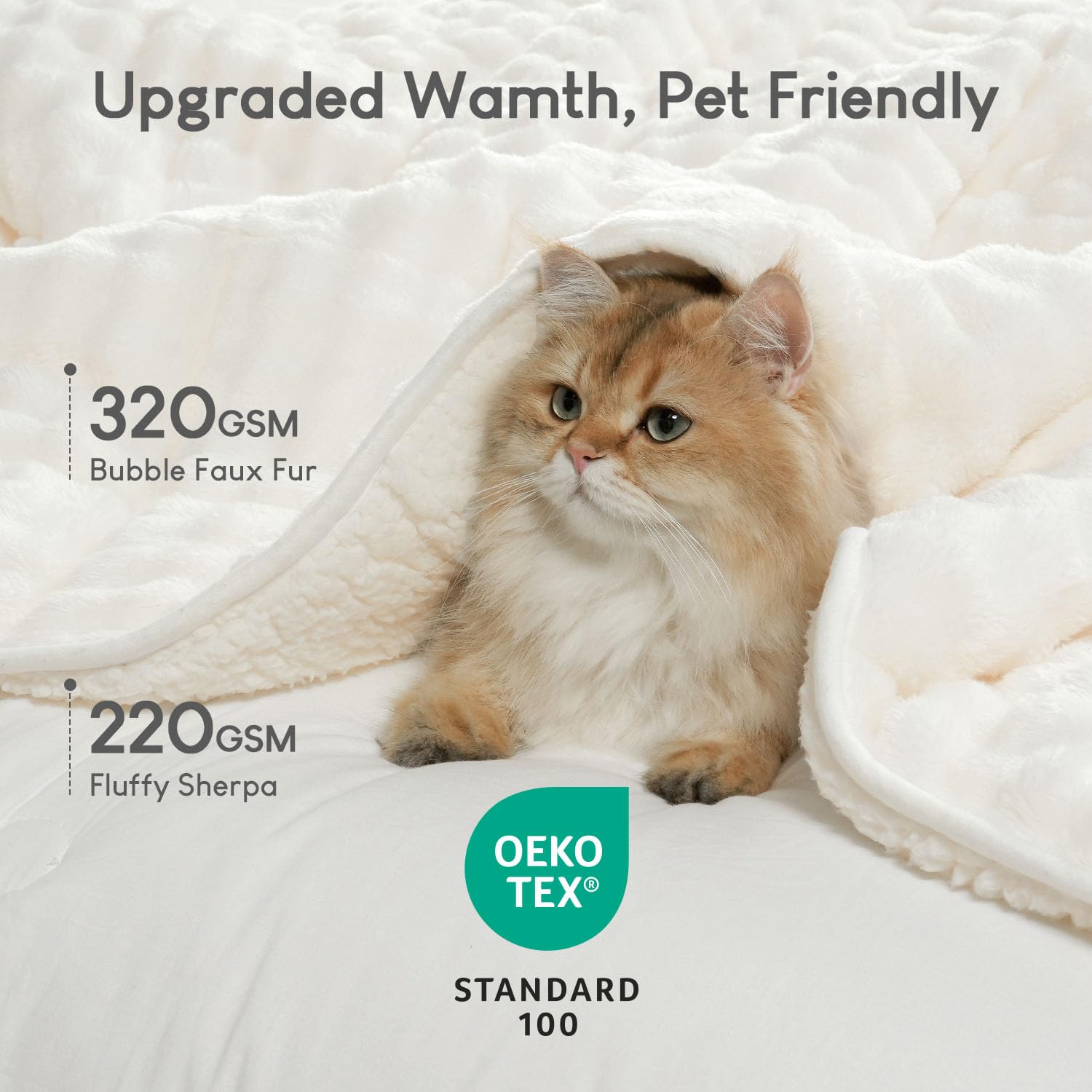 Cottonblue Weighted Blanket 15lbs Bubble Faux Fur Plush Sherpa Weighted Blankets for Adults, Fits Queen Size Bed, Cute Fuzzy Warm Heavy Blanket for Calm and Better Sleep, 60"x80", Cream White